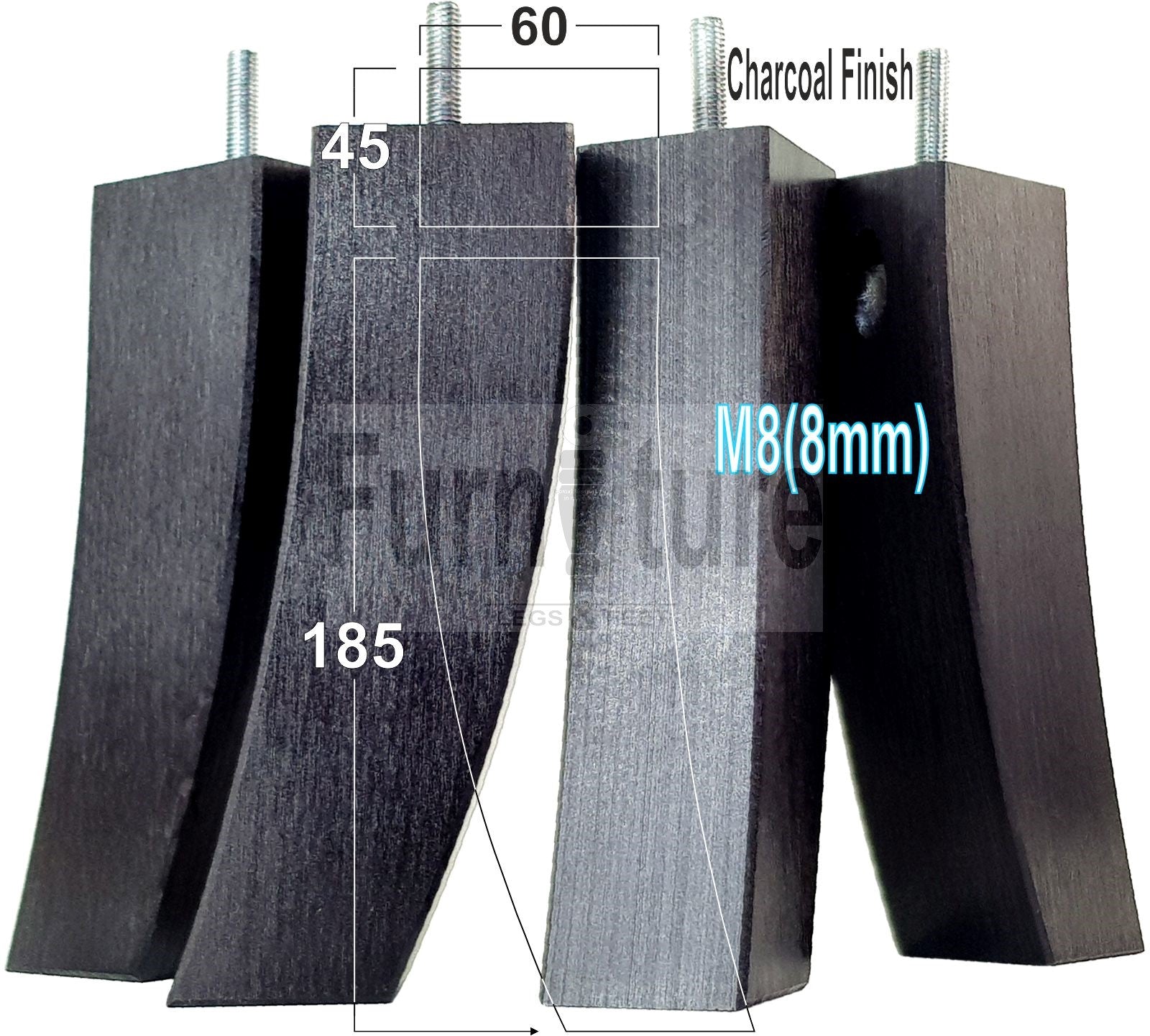 Set Of 4 Solid Wood Curved Furniture Feet Replacement Legs 185mm High M8(8mm)