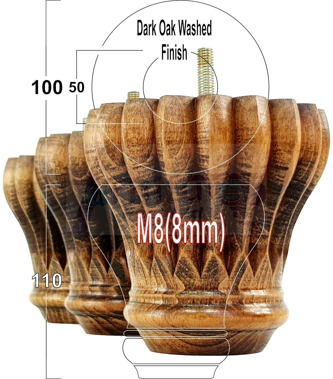 4 Grooved Replacement Furniture Bun Feet Multiple Colours Turned Wooden Legs 110mm High Settee Chairs Sofas Footstools Cabinets M8