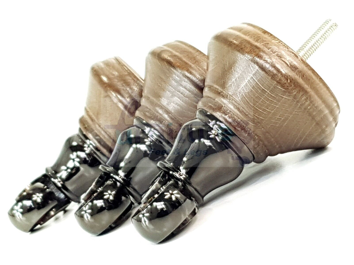 4x Antique Brown Stain Wooden Furniture Sofa Legs M8 With Castors Replacment Chair Settee Feet 115mm - 125mm High