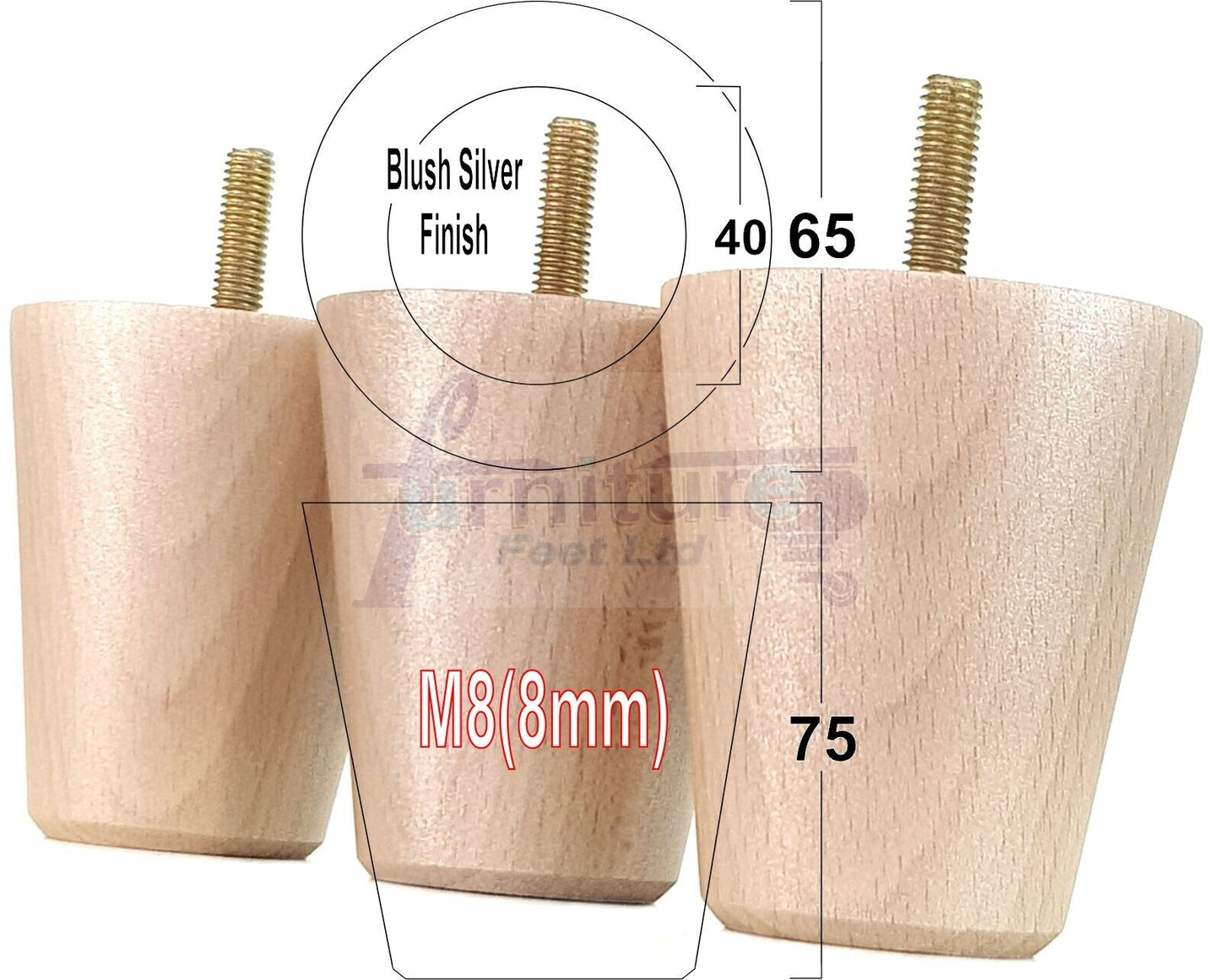 4x Solid Wood Turned Furniture Legs Replacement Bun Feet 75mm High Chairs Stools Sofa's Beds Settee M8