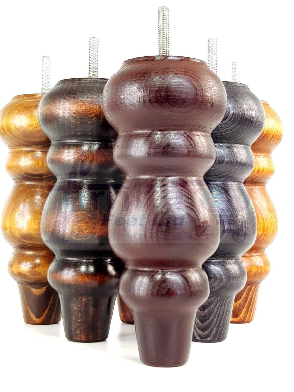 Solid Wood Furniture Feet Replacement Turned Legs 200mm High Chairs Stools Sofa's Beds Settee Cabinets M8 Various Colours Set of 4