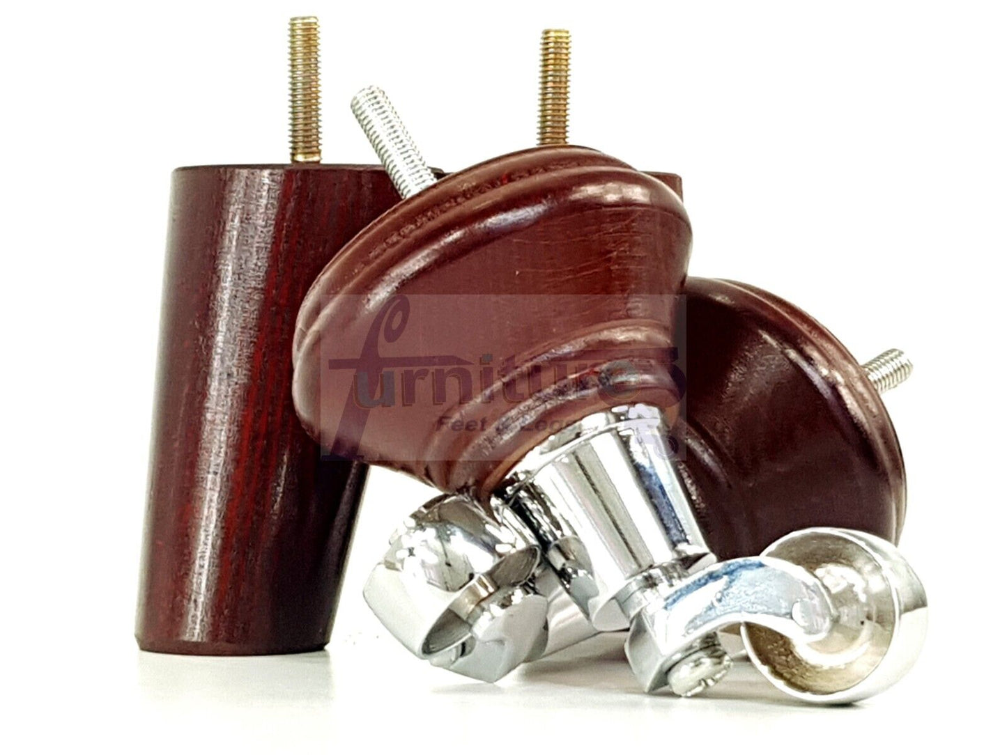 2 Antique Mahogany Wood Furniture Sofa Legs With Castor 125mm & 2 Angled Back Feet Chair Settee 100mm High M8