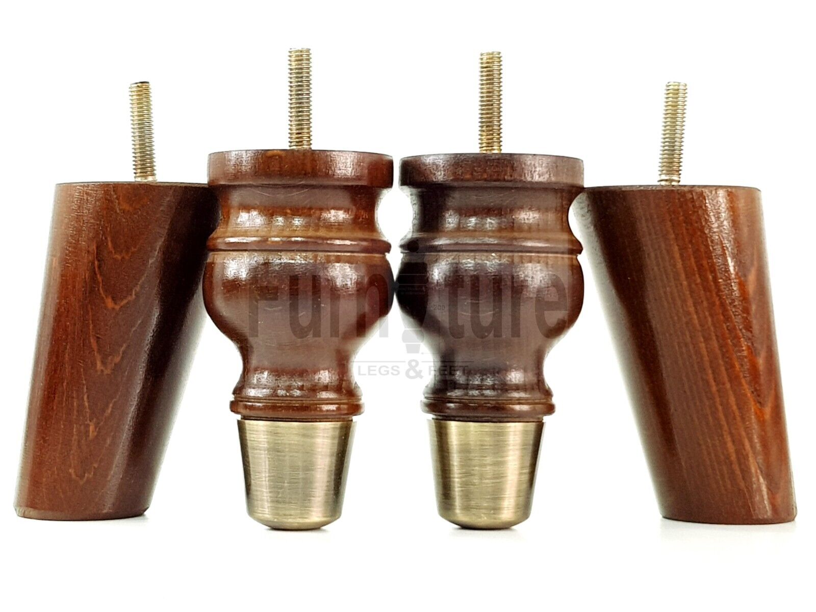 4x Wood Furniture Feet 2 With Brass Slipper Cup M8 Chair Sofa Settee Legs 110mm