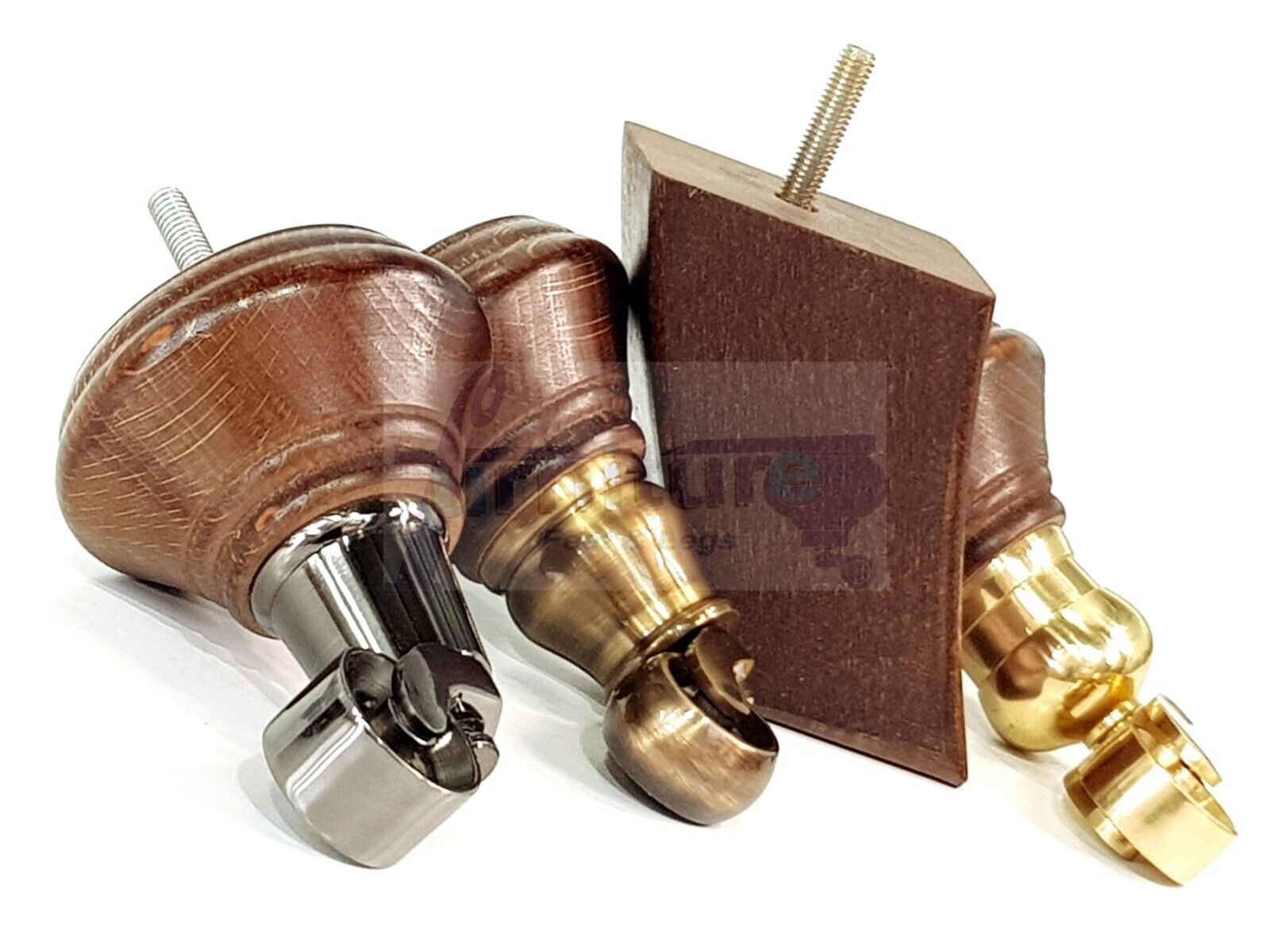 2 Antique Mahogany Stain Wood Furniture Sofa Feet With Castor 125mm & 2 Curved Legs Chair Settee 100mm High M8