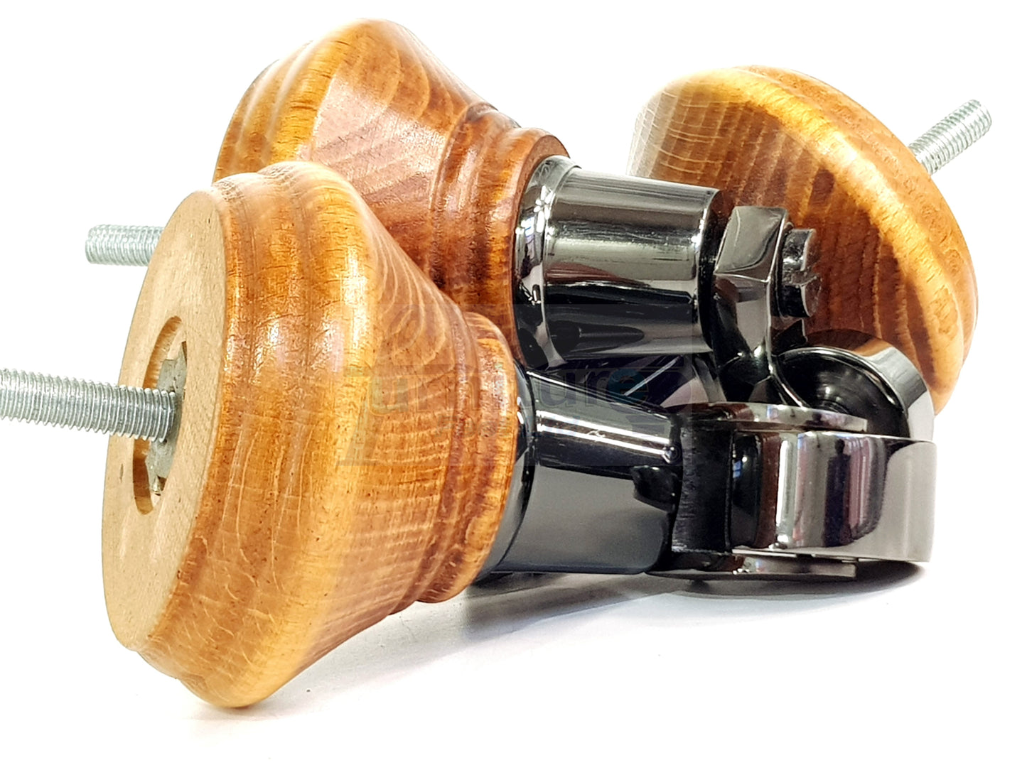 4x Medium Oak Washed Wooden Furniture Sofa Legs M8 With Castors Replacment Chair Settee Feet 115mm - 125mm High