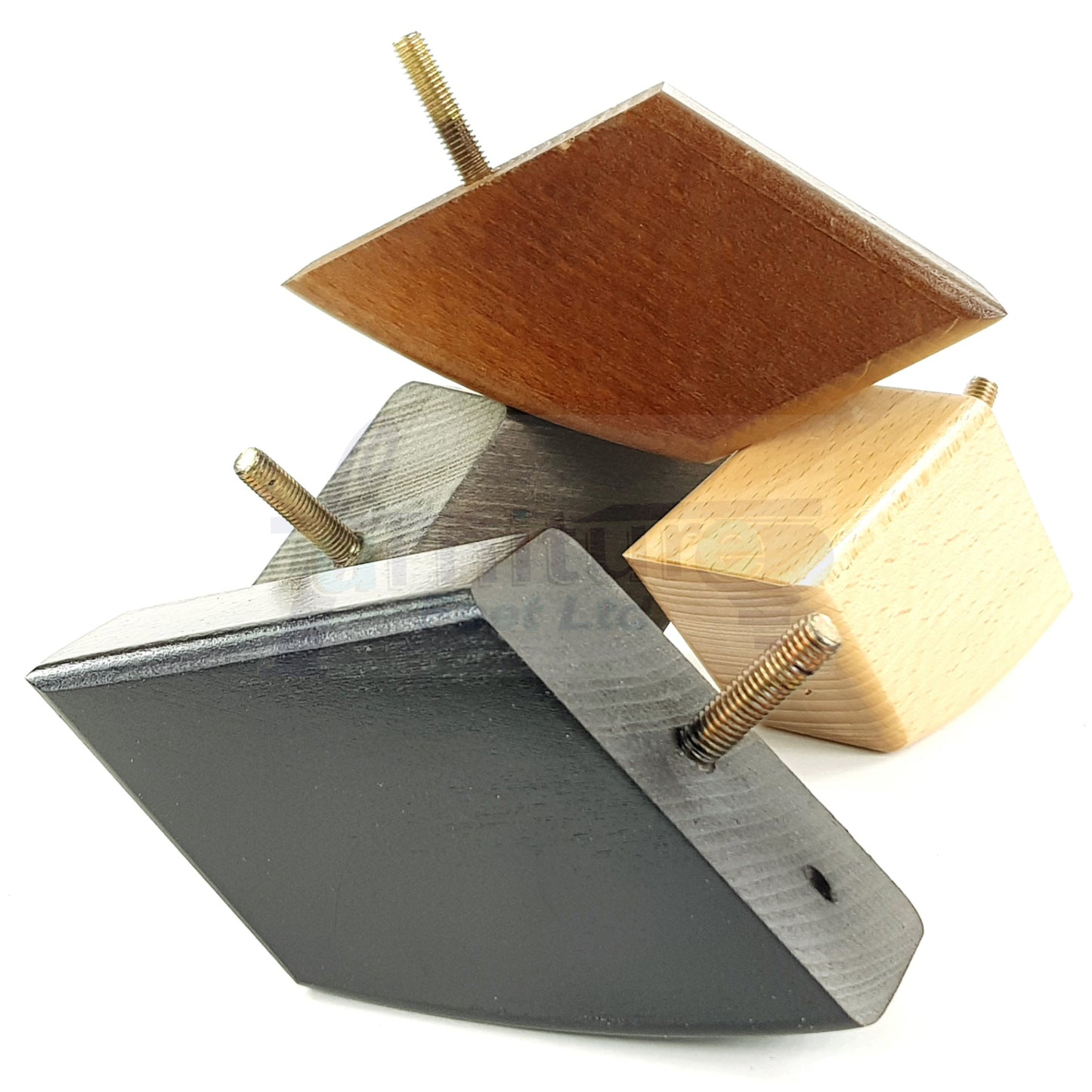 4x Wooden Furniture Legs 75mm High Replacement Sofa Feet 10mm Thread