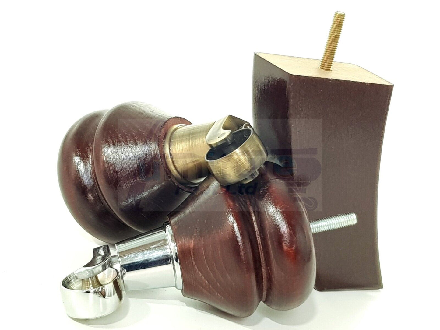 Turned Wood Furniture Feet 2 With Castors 140mm & 2 Curved Back Legs Sofas Chairs Stools Cabinets Beds M10(10mm)