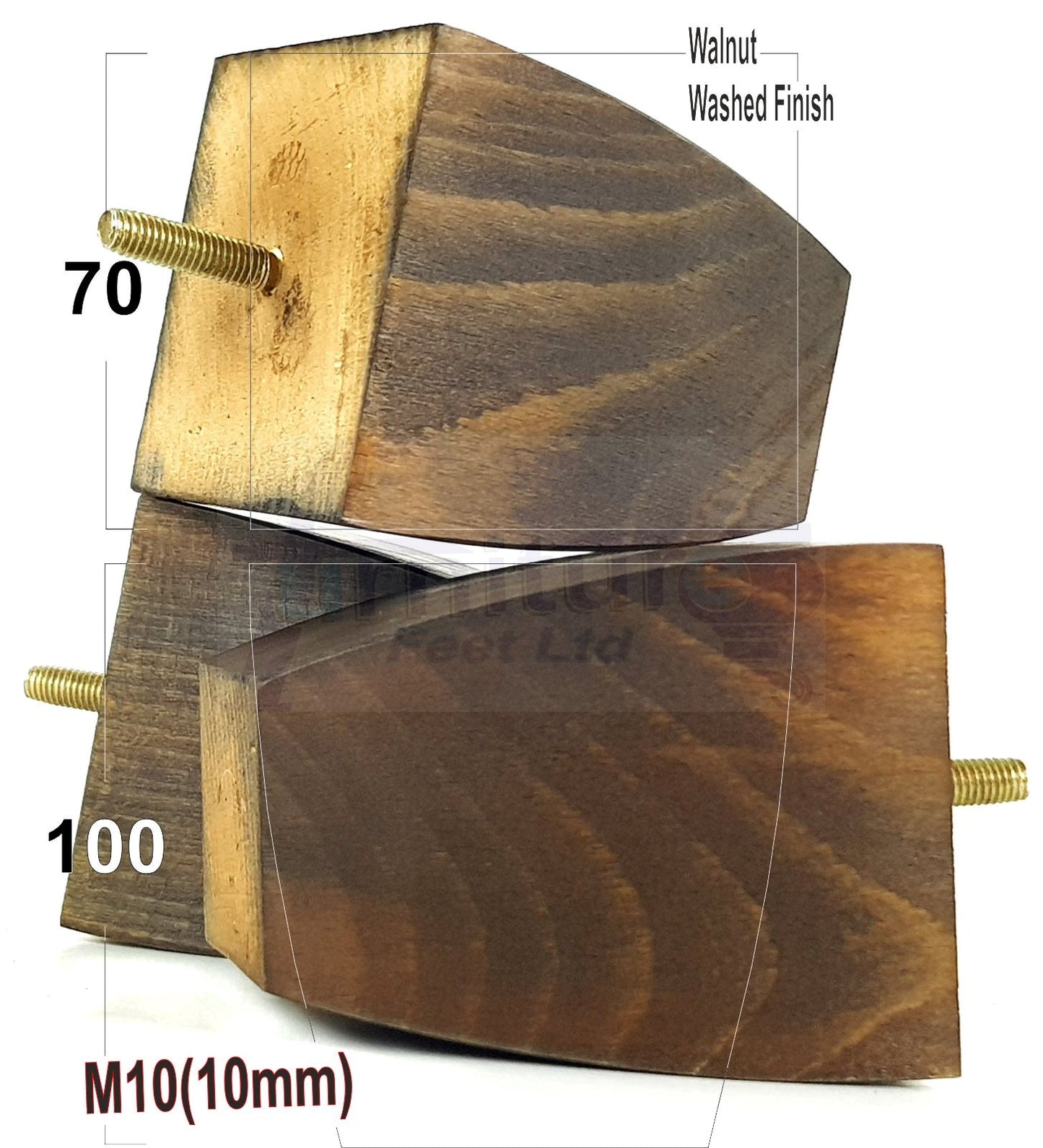 Set Of 4 Square Block Solid Wood Furniture Feet Replacement Legs 100mm High M10 Thread