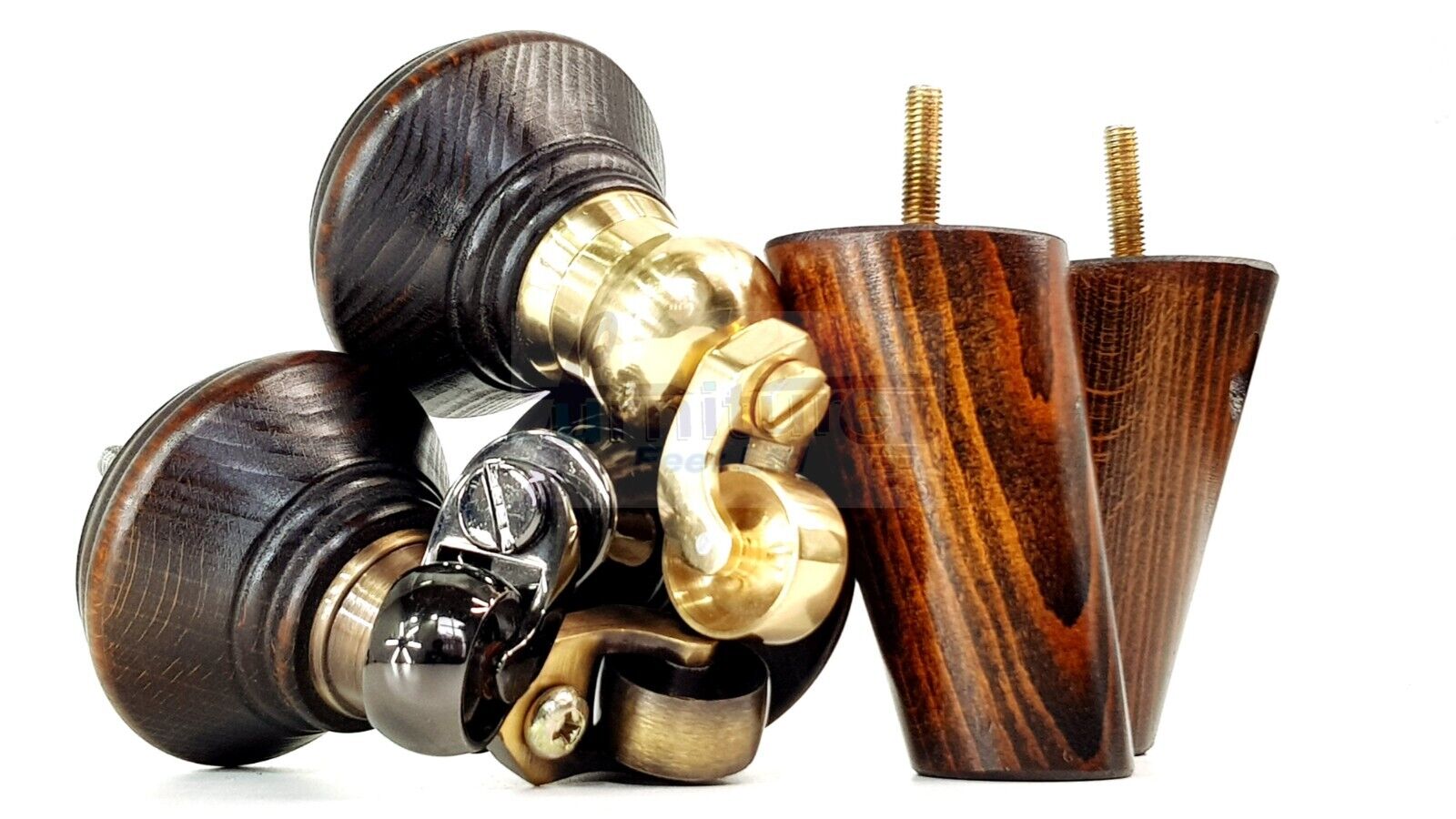 2 Dark Walnut Washed Wood Furniture Sofa Legs With Castor 125mm & 2 Angled Back Feet Chair Settee 100mm High M8