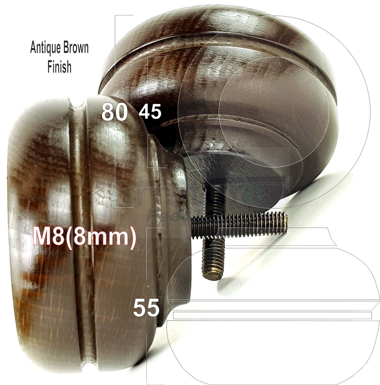 4 Wood Replacment Furniture Legs M8 Sofa Settee Bed Feet 55mm High