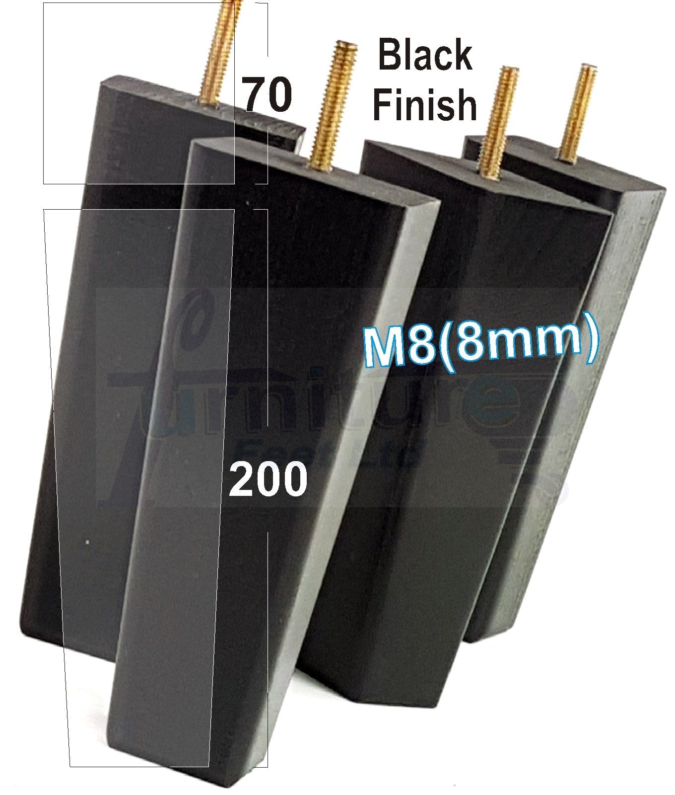 4x Wooden Furniture Legs 200mm High Replacement Square Tapered Feet 8mm