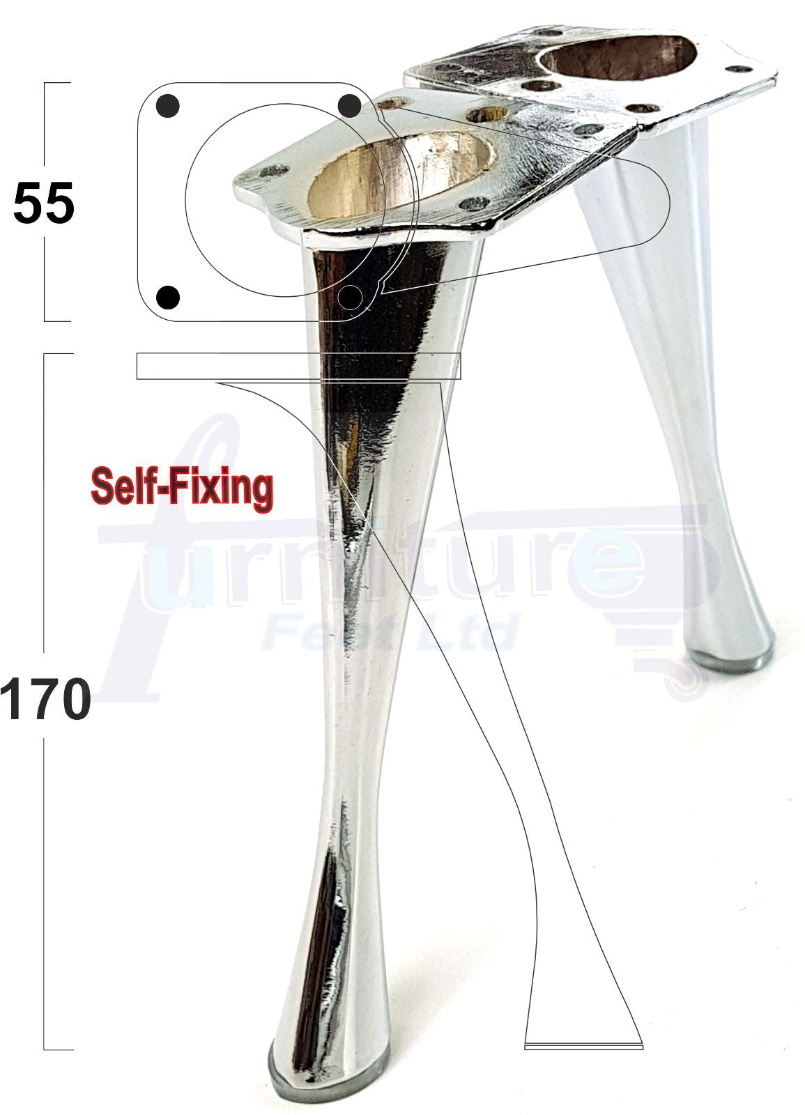 4x Metal Furniture Legs 170mm High Self-Fix Modern Feet Sofa Chair Tables Cabinets