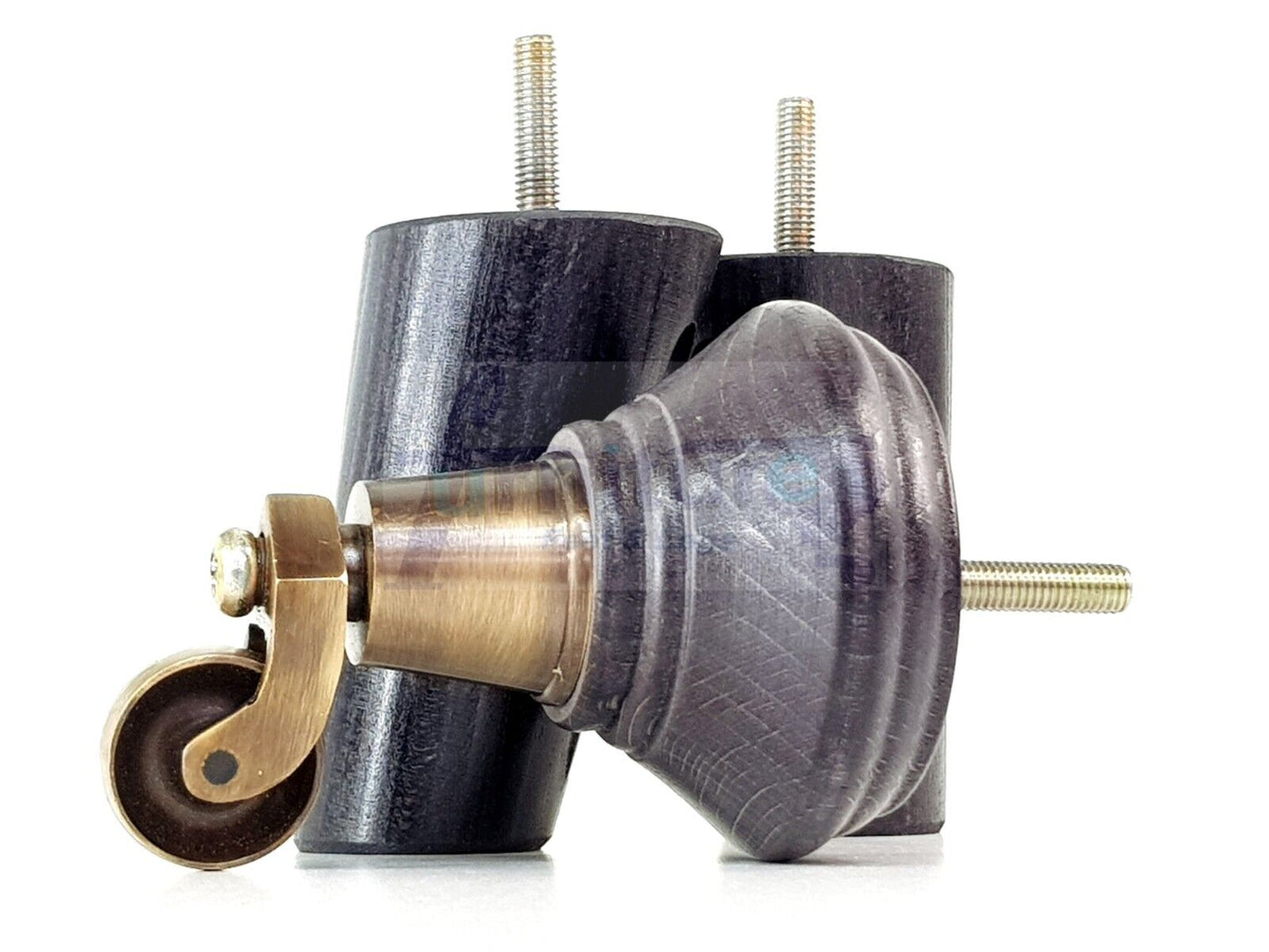 2 Black Stain Wood Furniture Sofa Legs With Castor 125mm & 2 Angled Back Feet Chair Settee 100mm High M8