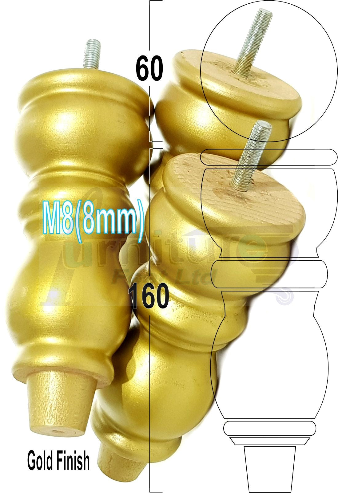 Solid Wood Furniture Feet Set of 4 Legs 160mm High For Sofas Chairs Stools Cabinets & Beds M8