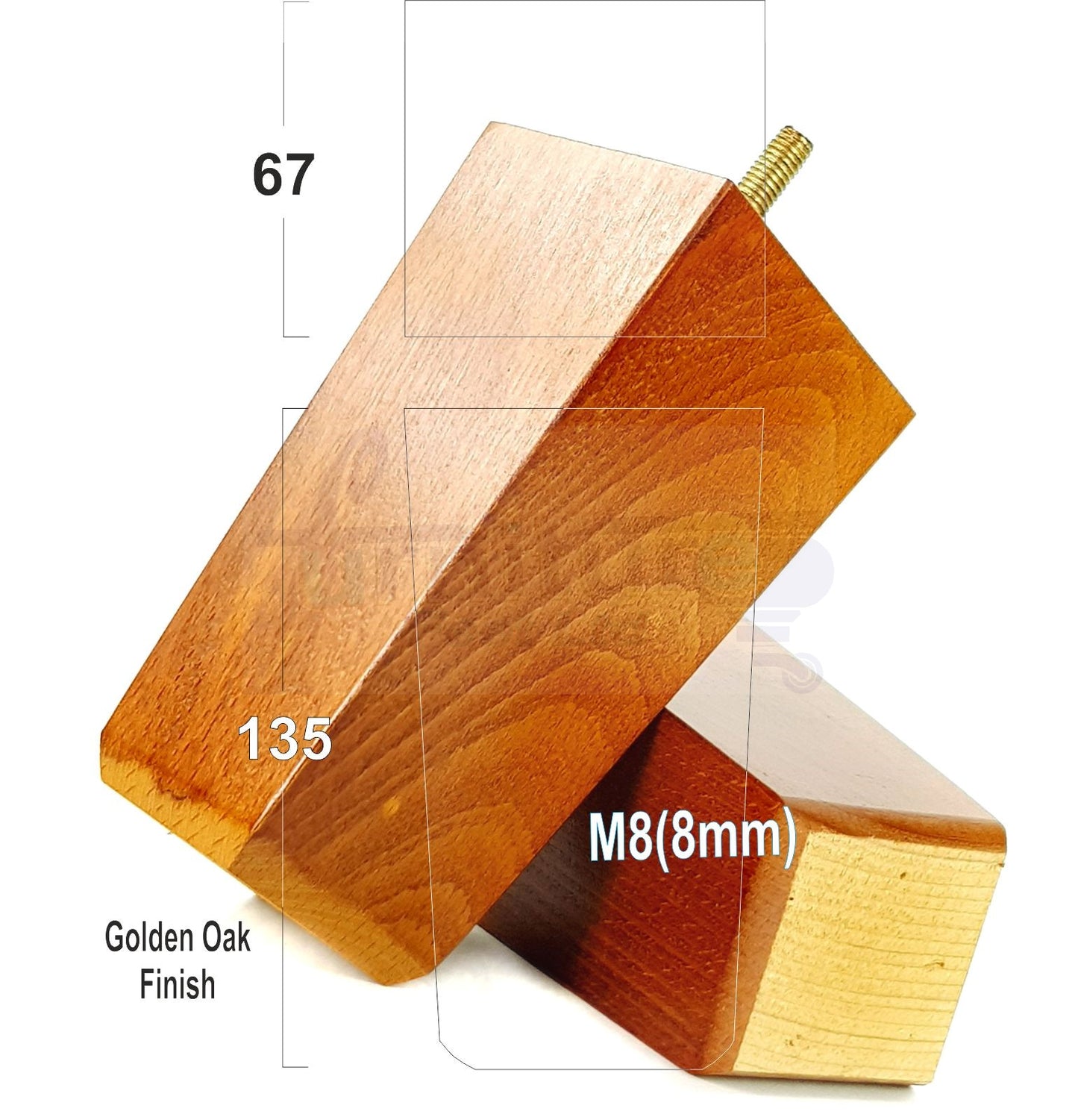 4x Block Wood Sofa Legs 135mm High Replacement Furniture Feet Chairs Cabinets M8(8mm)