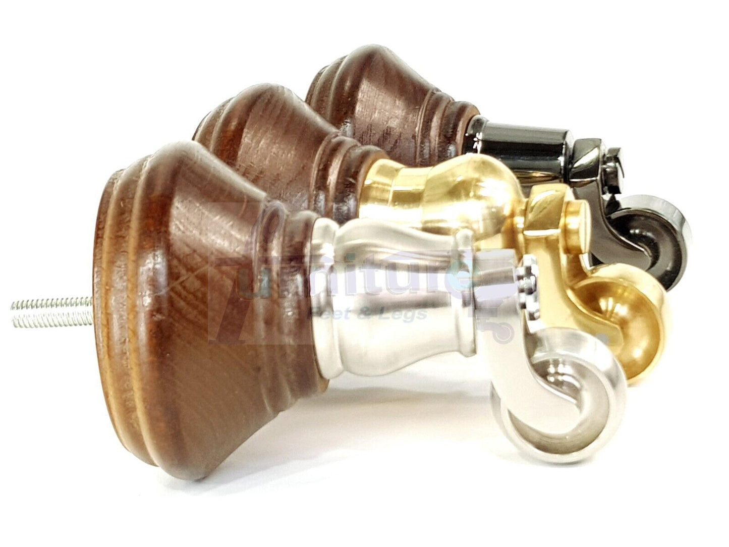 4x Antique Brown Wooden Furniture Sofa Legs M8 With Castors Replacment Chair Settee Feet 115mm - 125mm High