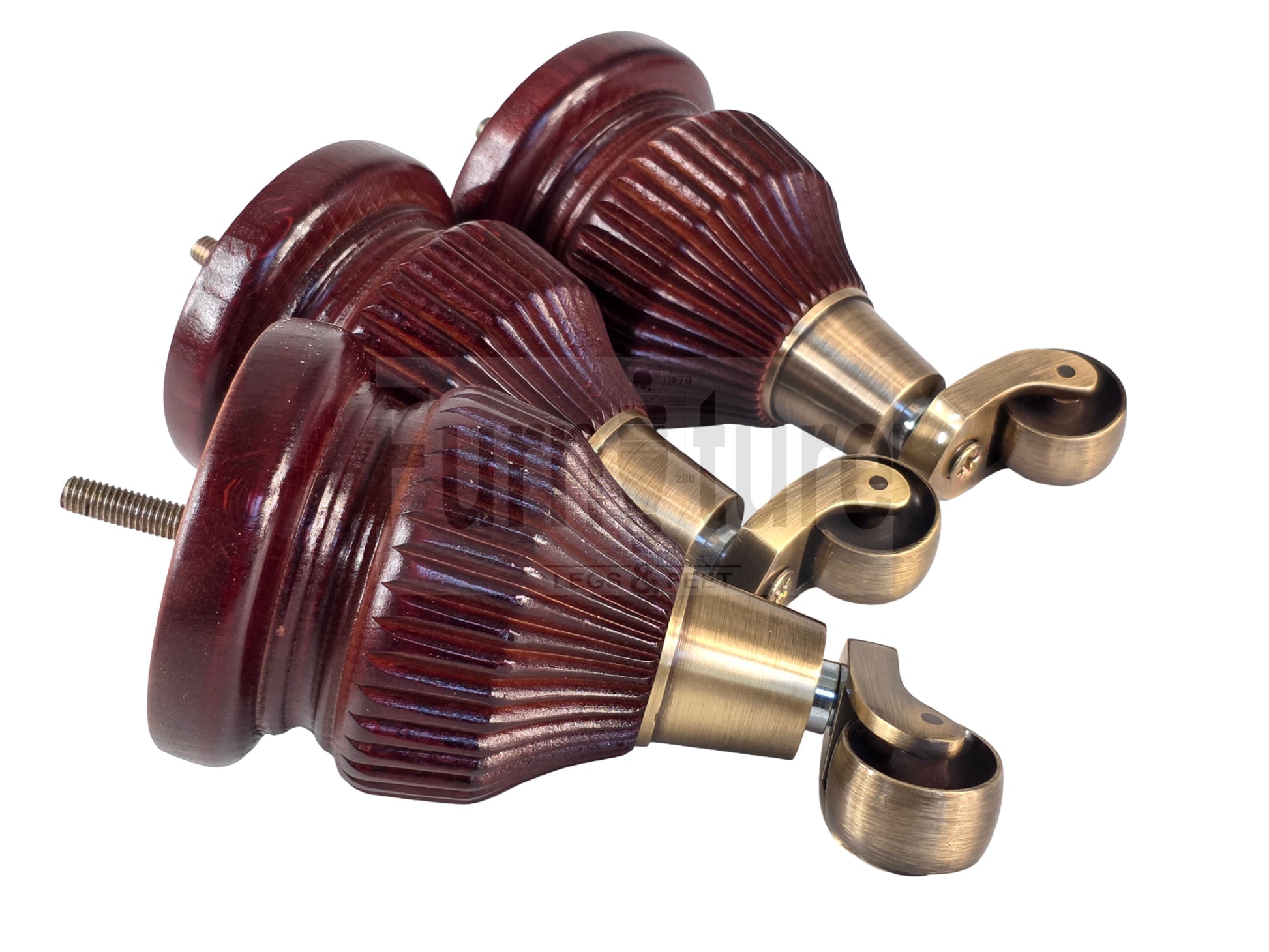 4 Wood Furniture Legs Replacement Feet 6 Inches with Castors 155mm High M8 Dowl Fixing - Mahogany Finish