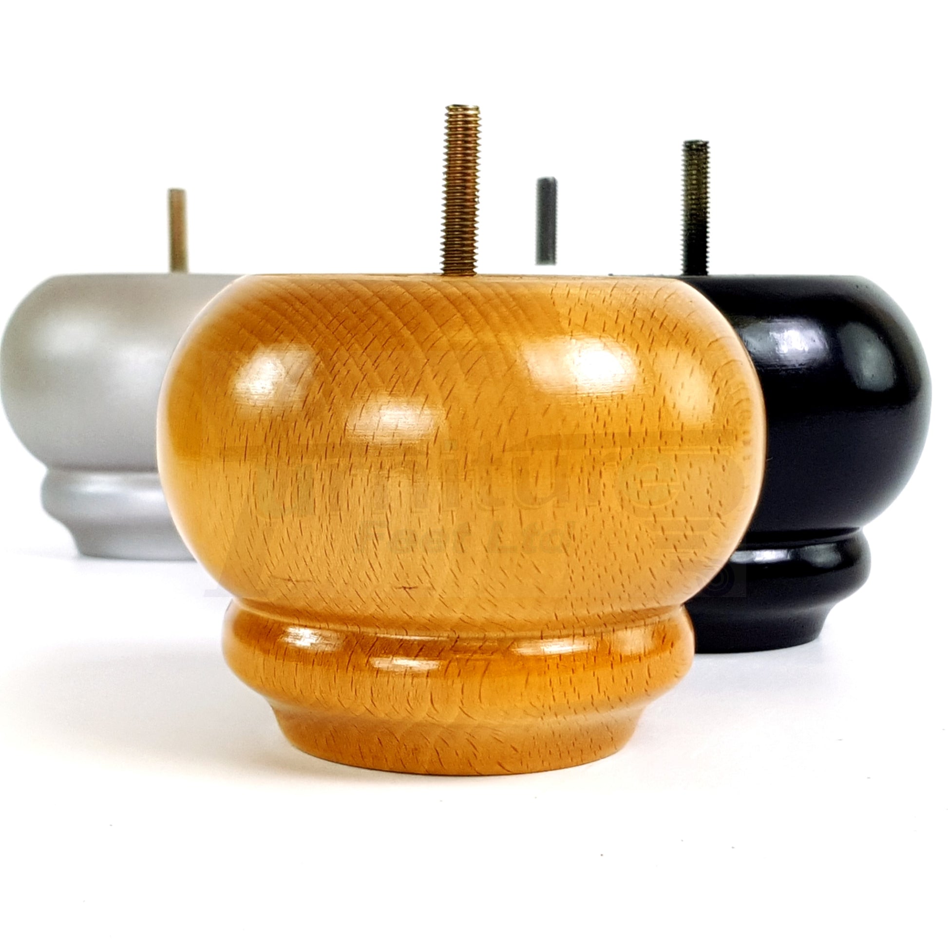  4 Turned Wooden Furniture Legs Replacement Feet 50mm High 10mm Thread For Settees, Chairs