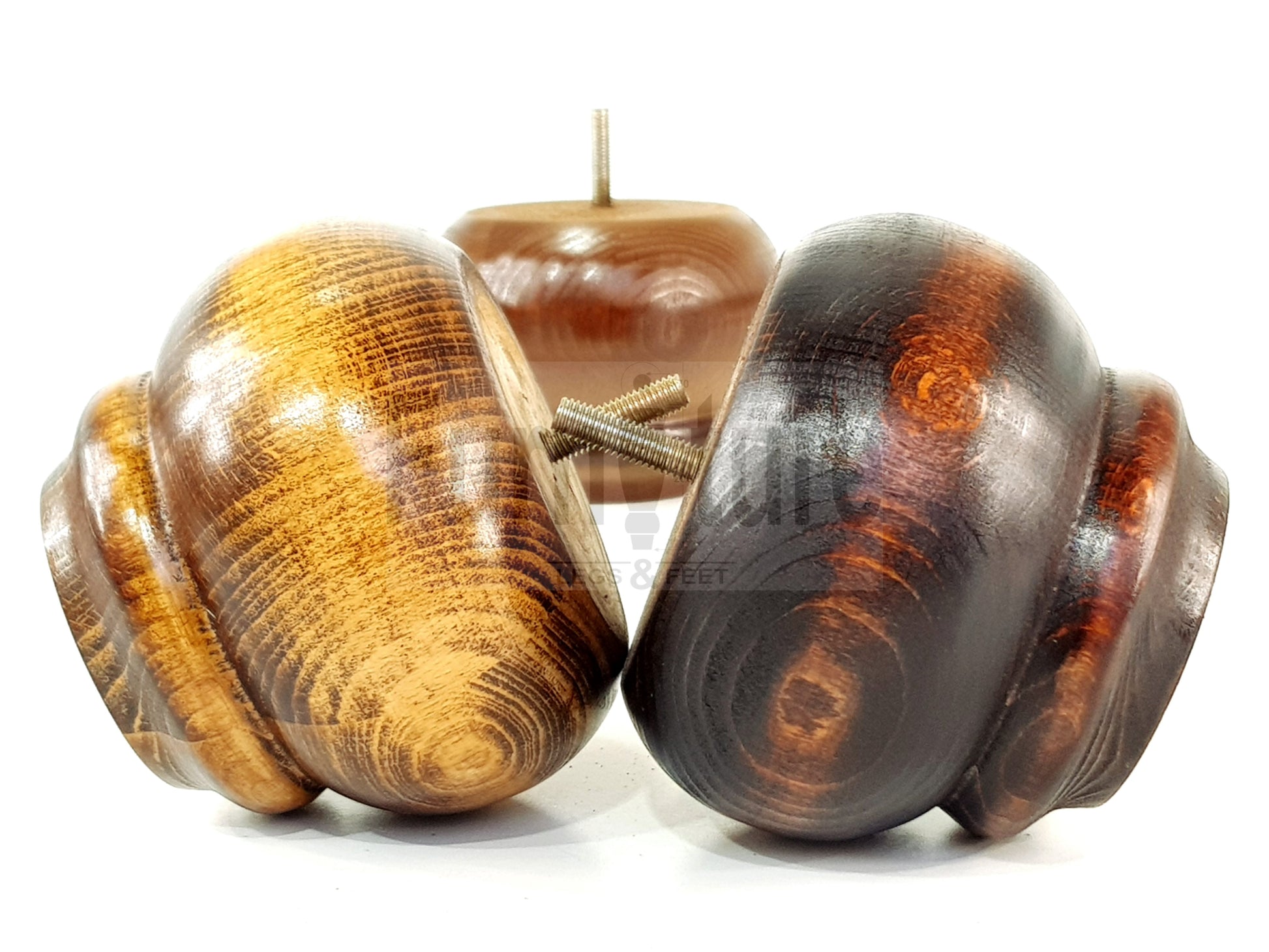  4 Turned Wooden Furniture Legs Replacement Feet 50mm High 10mm Thread For Settees, Chairs