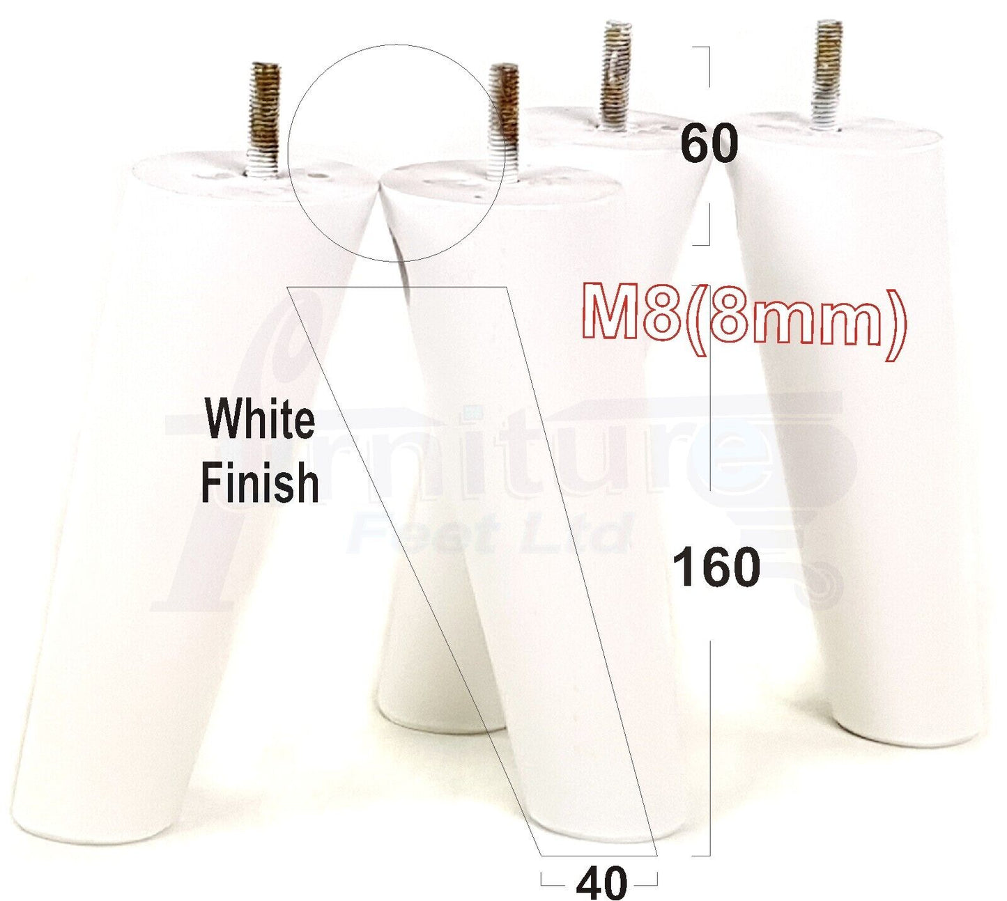 4 Solid Wood Turned Furniture Feet Replacement Mid Centry Angled Retro Legs 160mm High M8 Sofa Chairs Stools Cabinets Beds