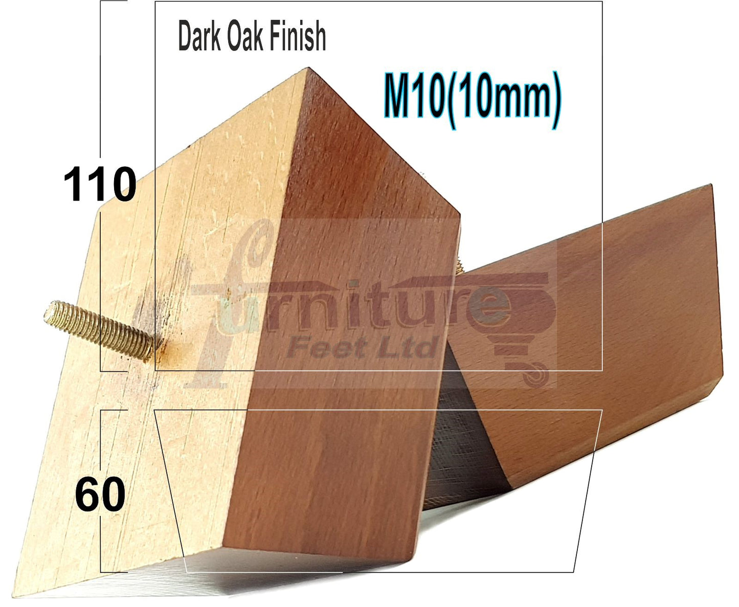 4x Square Wood Sofa Legs 60mm High Replacement Furniture Feet Chairs Cabinets M10 Thread