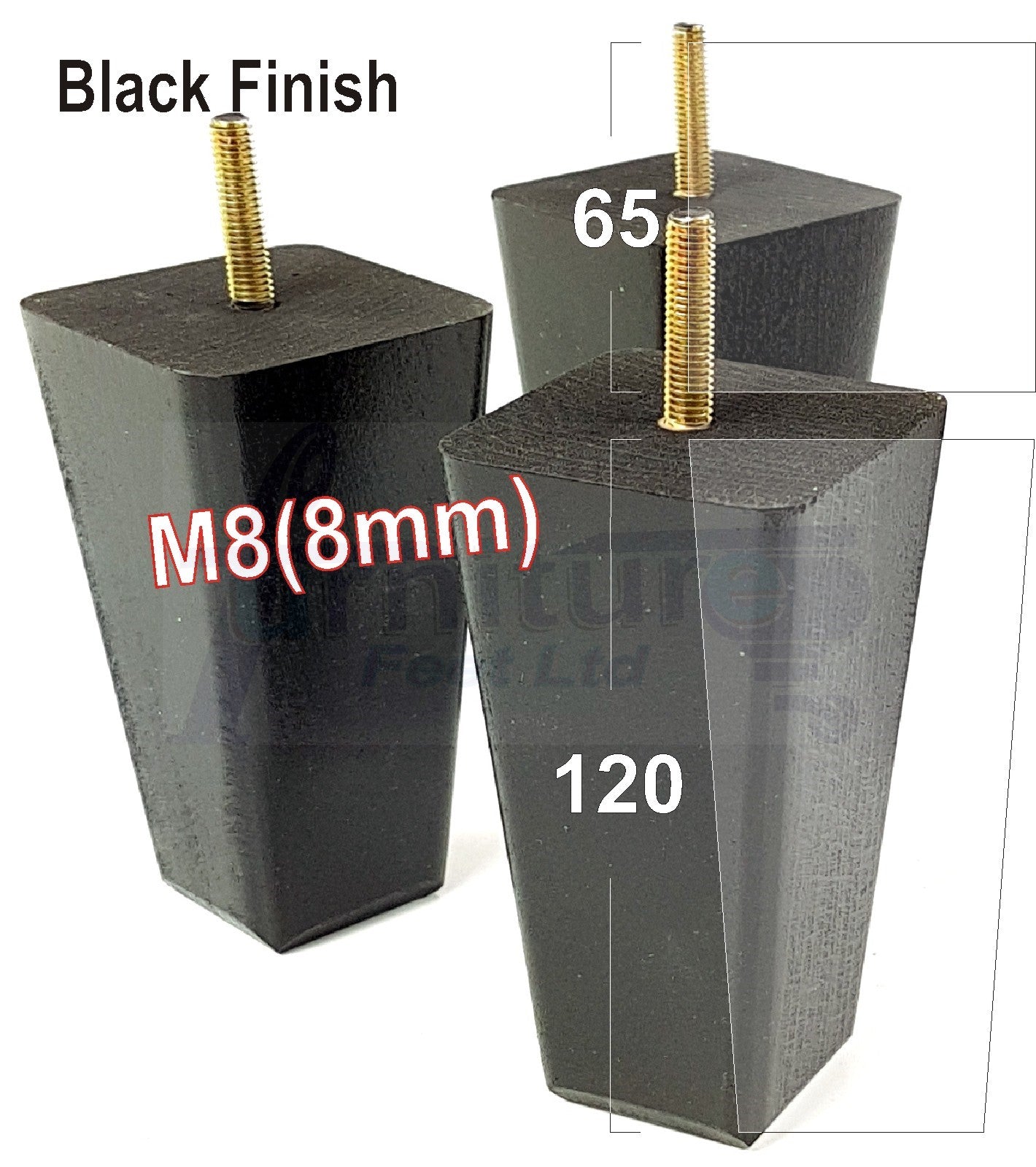 4x Wooden Furniture Legs 120mm High Replacement Square Tapered Feet 8mm