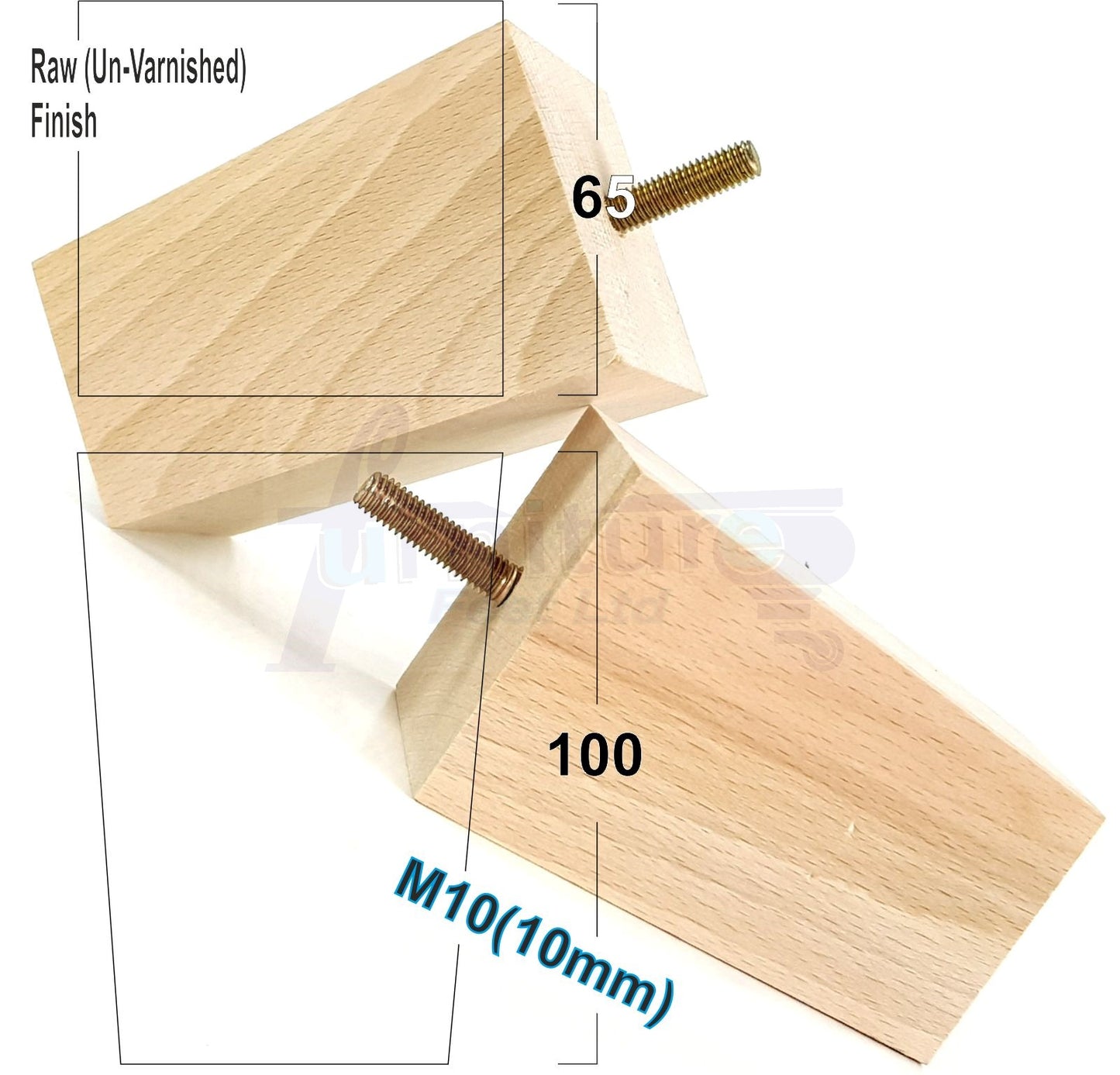 4x Wood Furniture Legs M10 Replacement Square Sofa Feet Chairs Sofas Beds 100mm High