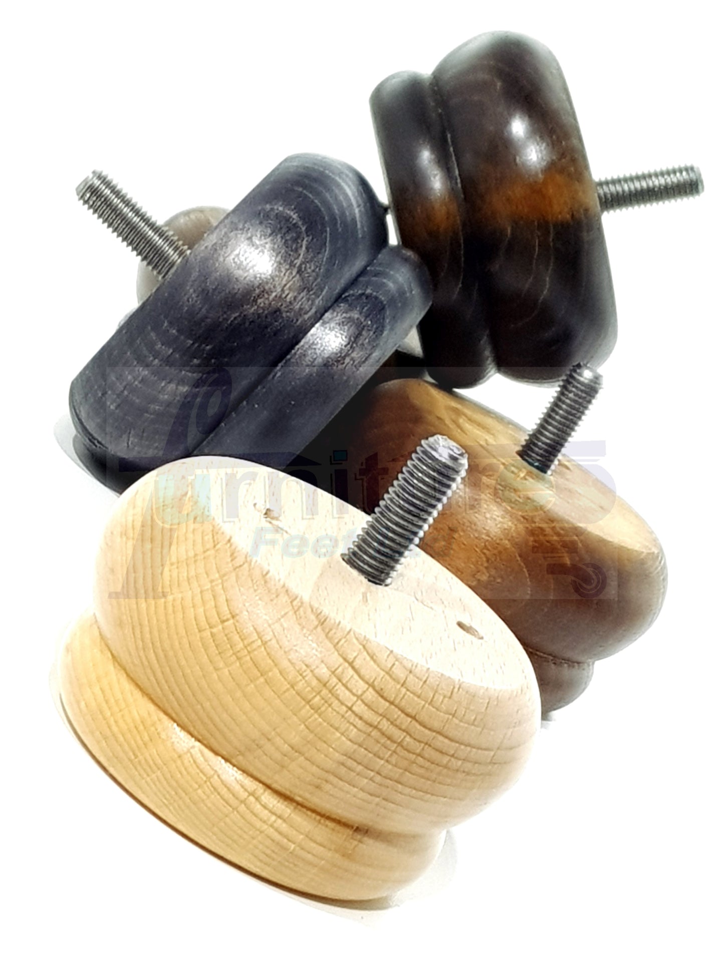 4 Wood Bun Feet Replacement Furniture Legs 50mm High M10 Thread Chairs Beds