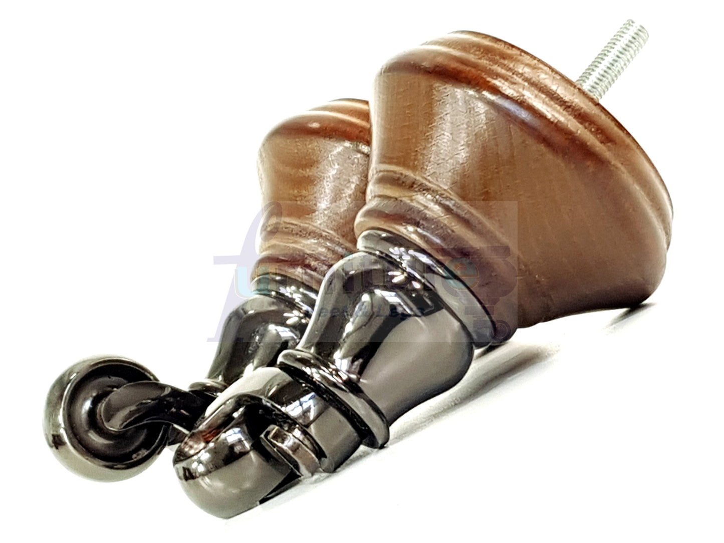 2 Castor Feet 120mm High Wood Turned Replacement Furniture Legs Antique Brown With Wheels Chairs Stools Sofa Beds Cabinets M8