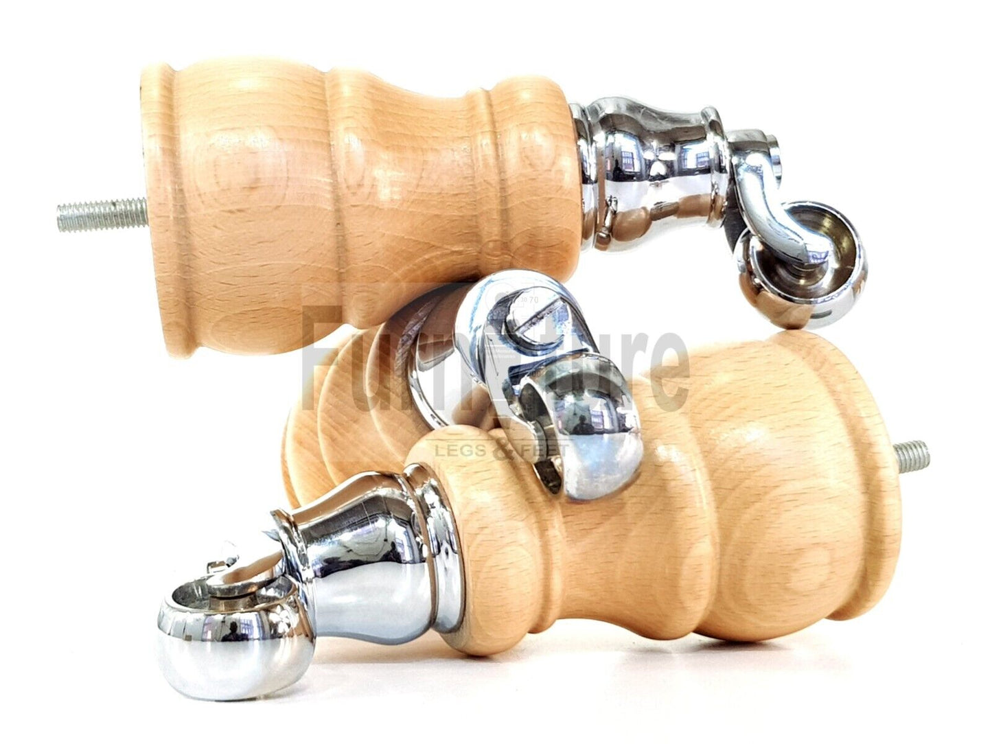 4 Turned Wood Feet Natural Castor Legs Chair Furniture Stools Sofa Chairs M8 160mm 6 Inch High