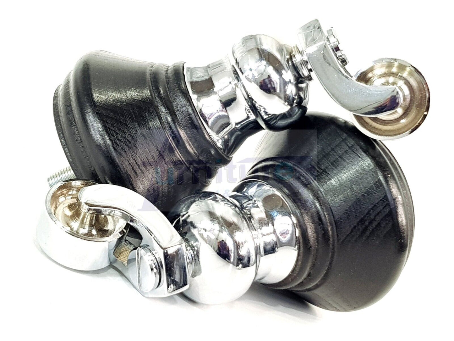 4x Black Wooden Furniture Sofa Legs M8 With Castors Replacment Chair Settee Feet 115mm - 125mm High