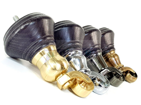 4x Black Stain Wooden Furniture Sofa Legs M8 With Castors Replacment Chair Settee Feet 115mm - 125mm High