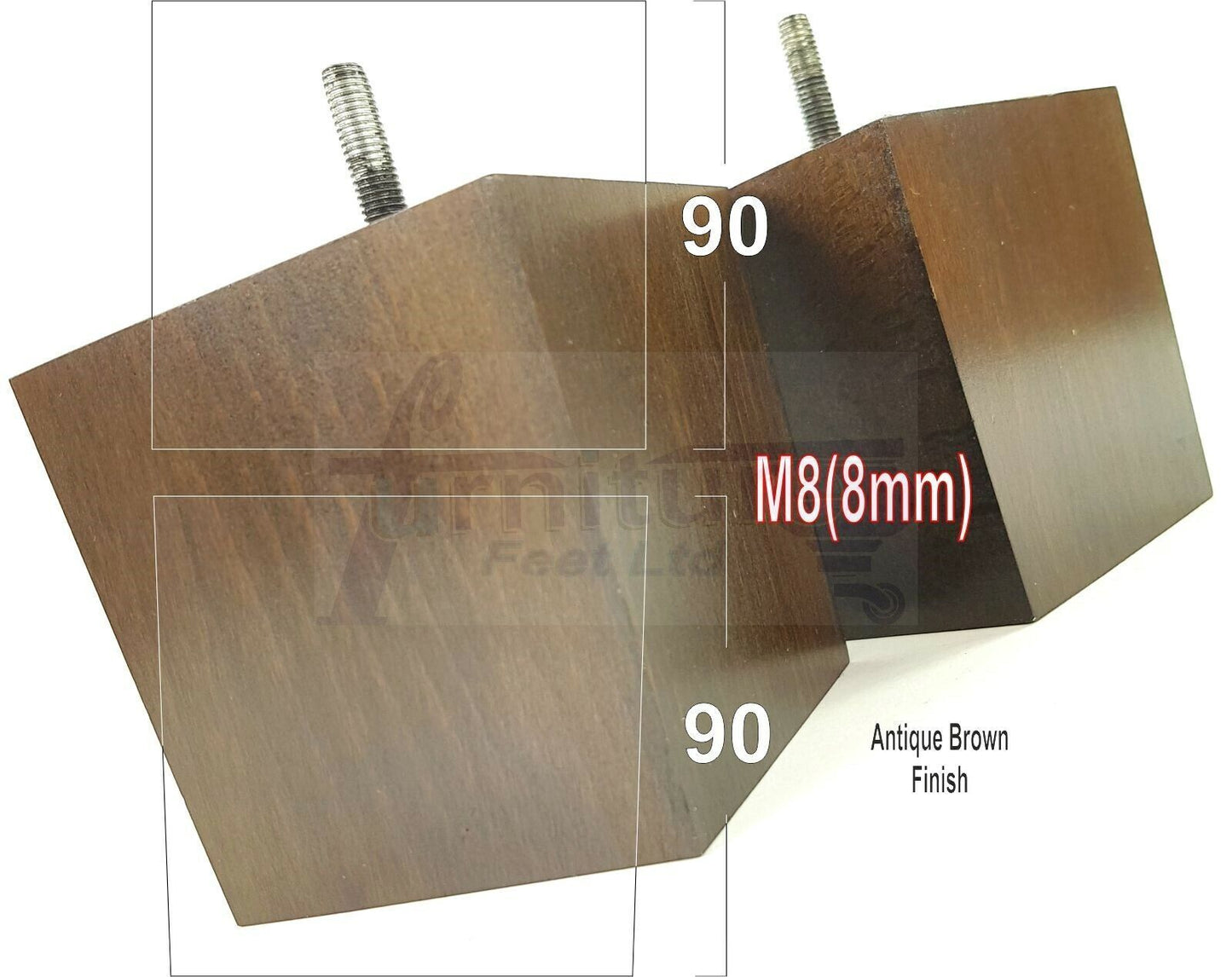 4x Solid Wood Square Feet Replacement Block Legs 90mm High Furniture Chairs Stools Sofa Beds Settee Cabinets 8mm Thread