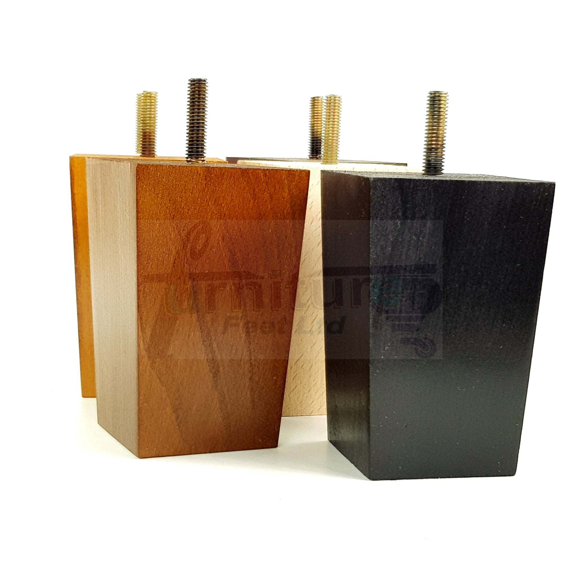 Solid Wood Furniture Feet Square Replacement Block Tapered Legs 100mm High M8 Set of 4 Sofa Chairs Stools Cabinets Beds