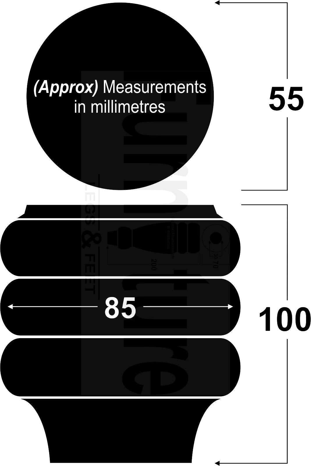 Set Of 4 Solid Wood Turned Furniture Legs Replacement Bun Feet 100mm High 8mm Thread