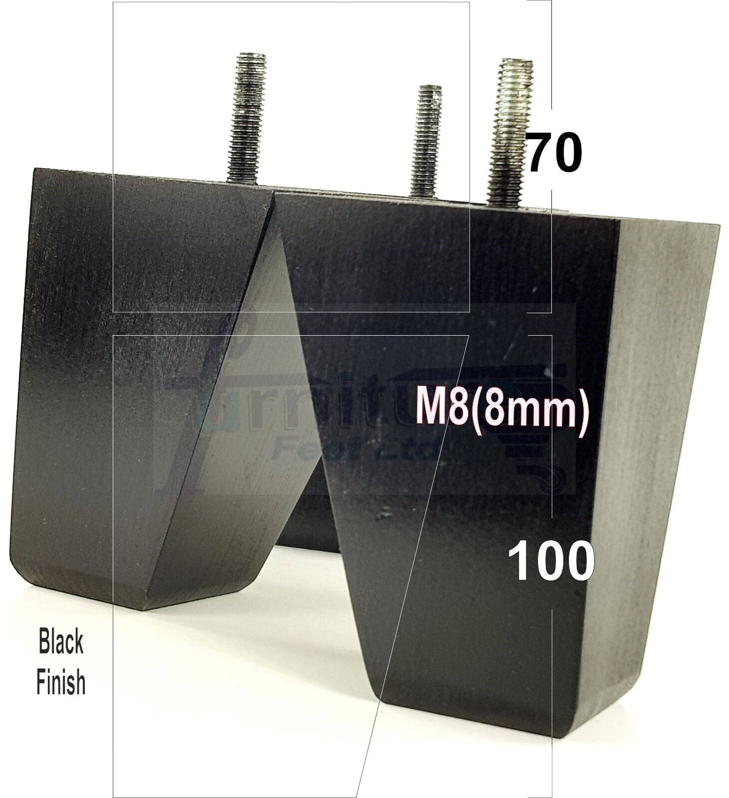 4x Angled Block Wood Sofa Legs 100mm High Replacement Furniture Feet Chairs Cabinets M8(8mm)