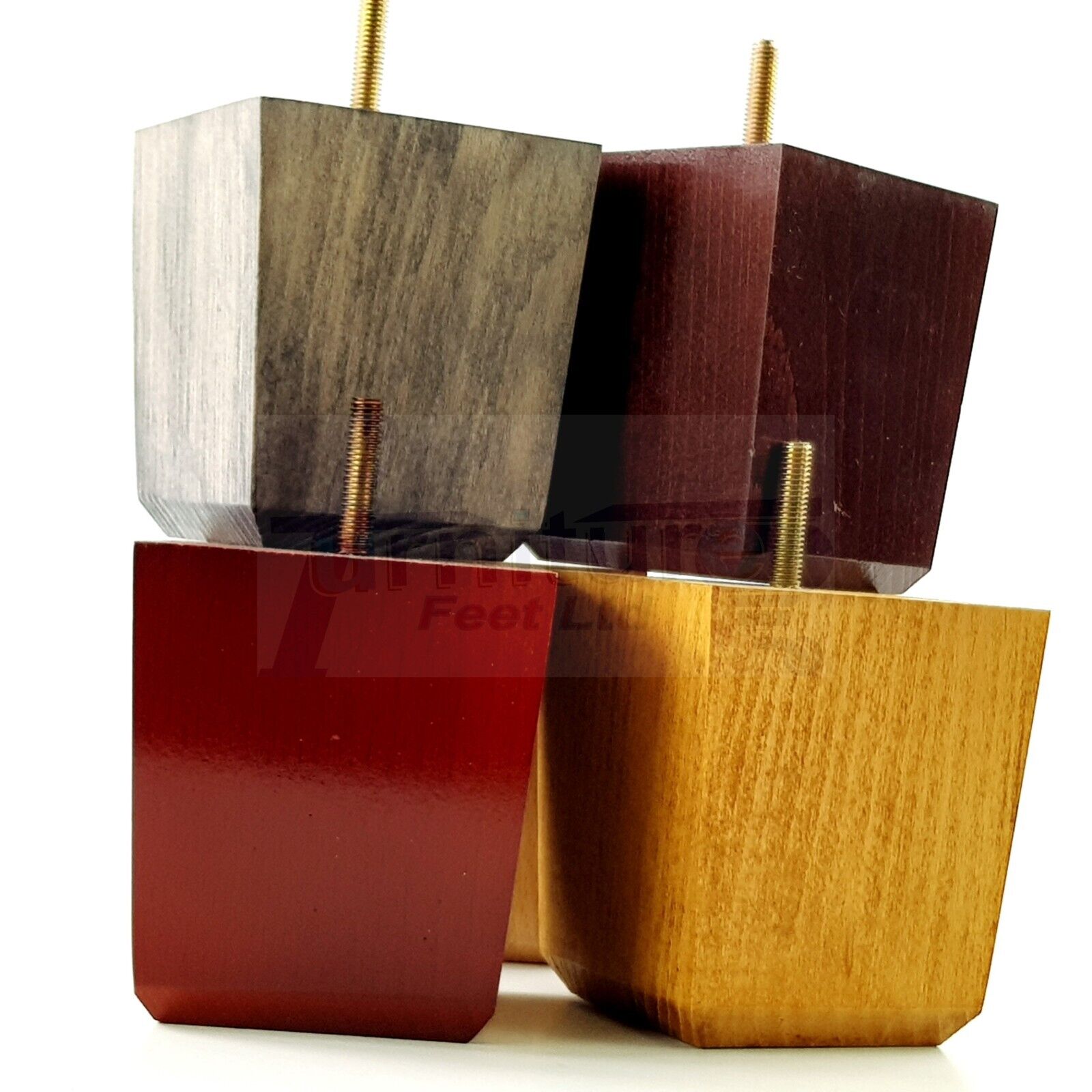 4x Solid Wood Square Furniture Legs Block Replacement Feet 100mm M8(8mm)