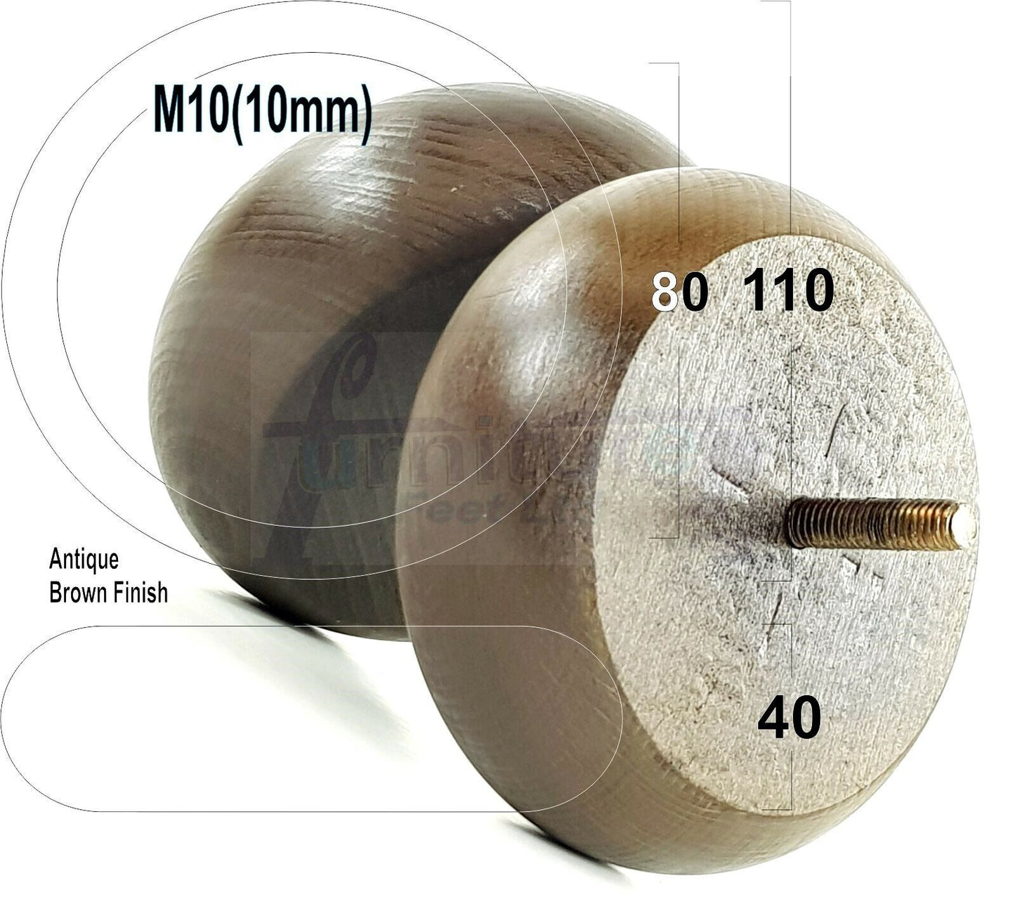 Set Of 4 Turned Wood Furniture Legs Chair Sofa Bed Replacement Bun Feet 40mm High M10 Thread