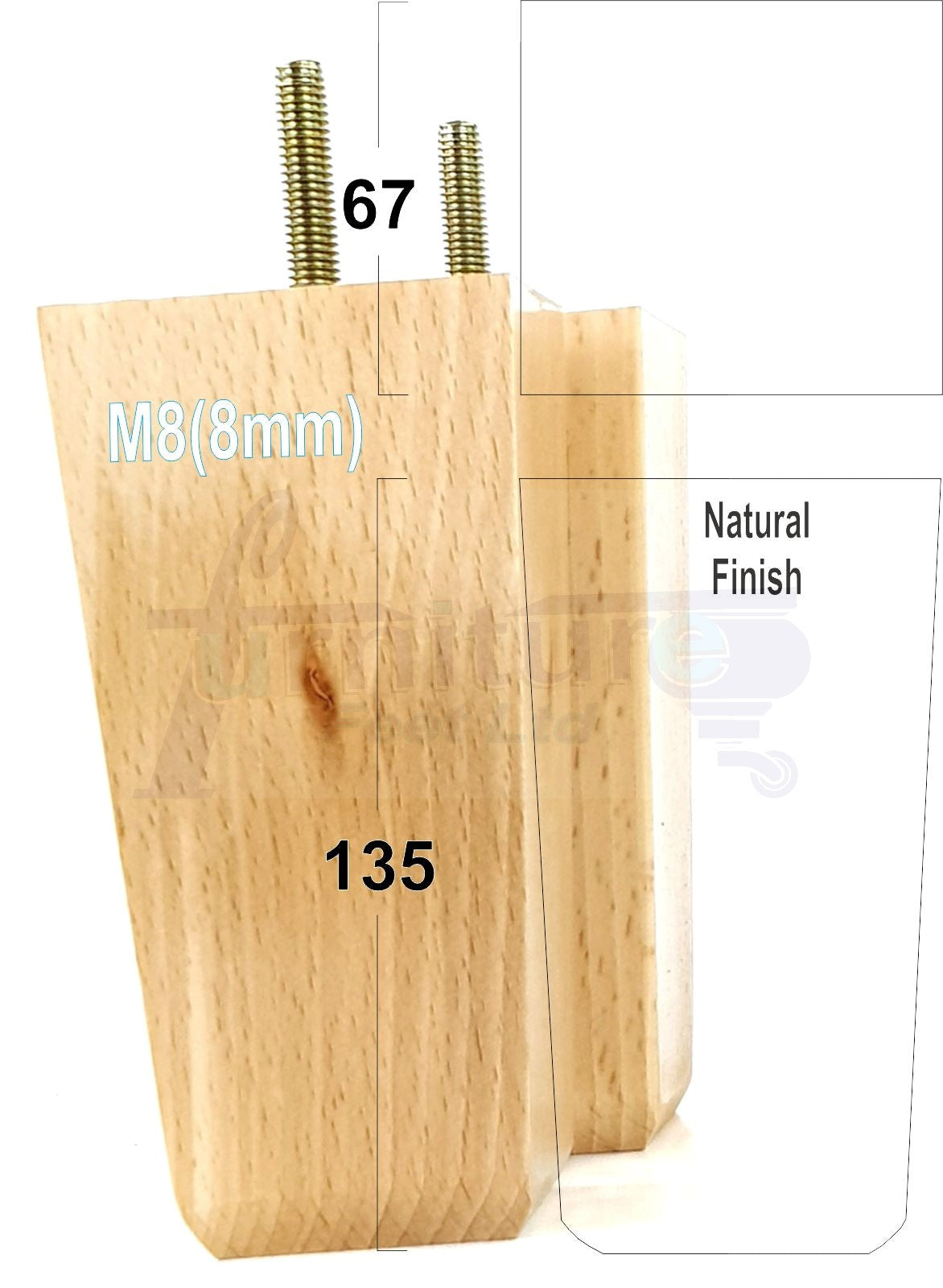 4x Block Wood Sofa Legs 135mm High Replacement Furniture Feet Chairs Cabinets M8(8mm)