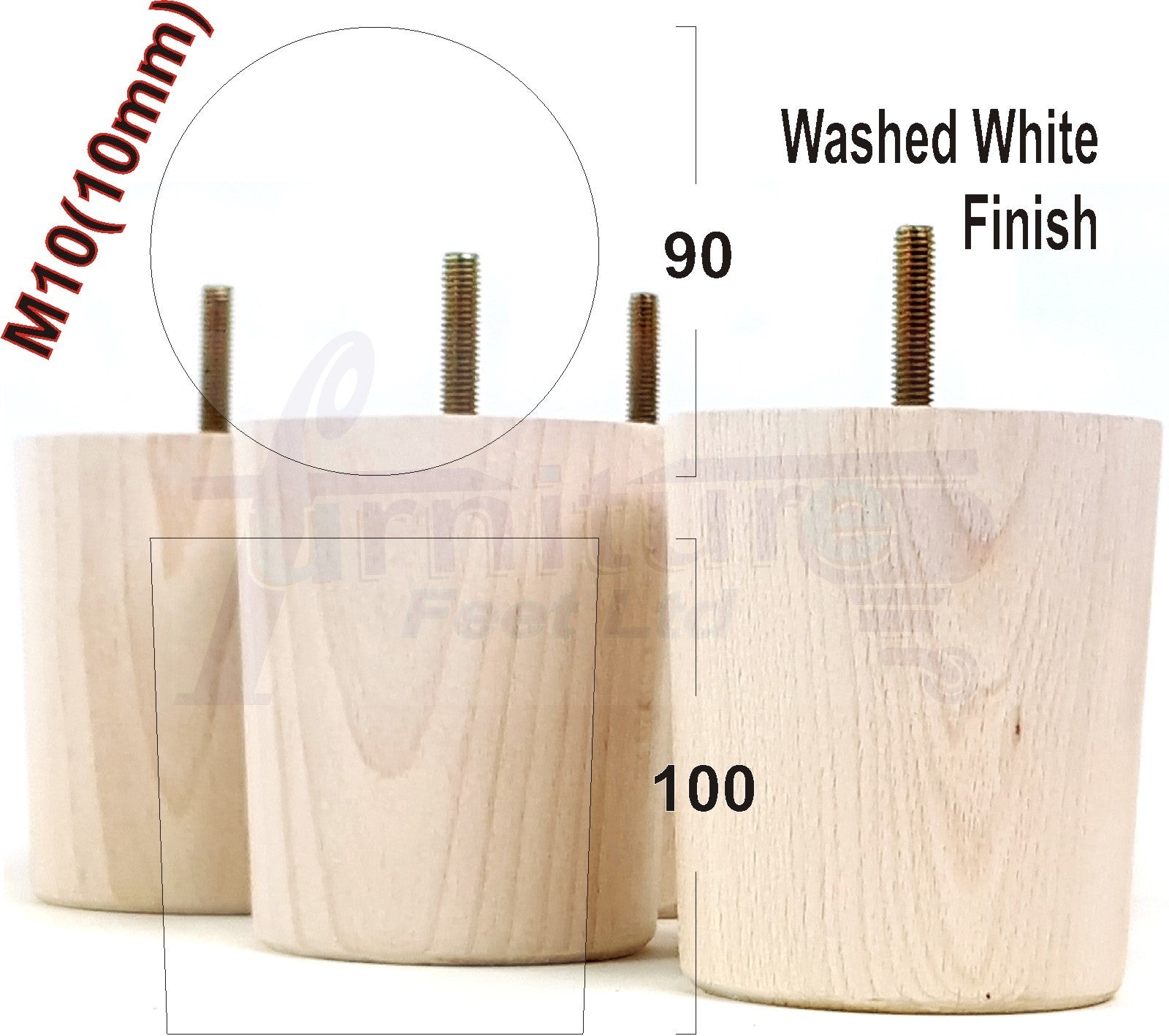 4x Turned Wood Furniture Legs Chair Sofa Bed M10 Replacement Settee Feet 100mm