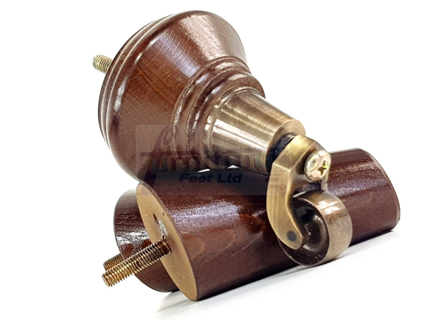 2 Antique Brown Wood Furniture Sofa Legs With Castor 125mm & 2 Angled Back Feet Chair Settee 100mm High M8