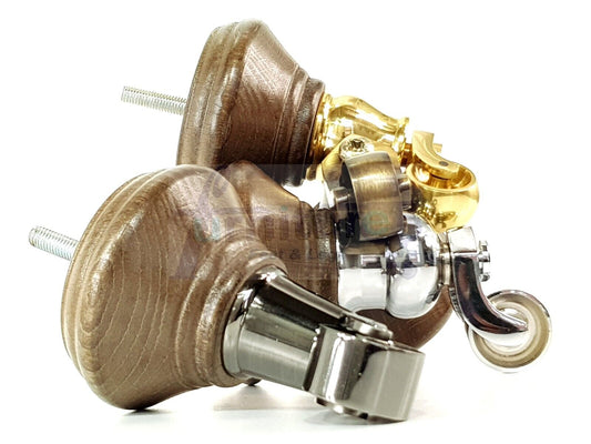 4x Antique Brown Stain Wooden Furniture Sofa Legs M8 With Castors Replacment Chair Settee Feet 115mm - 125mm High