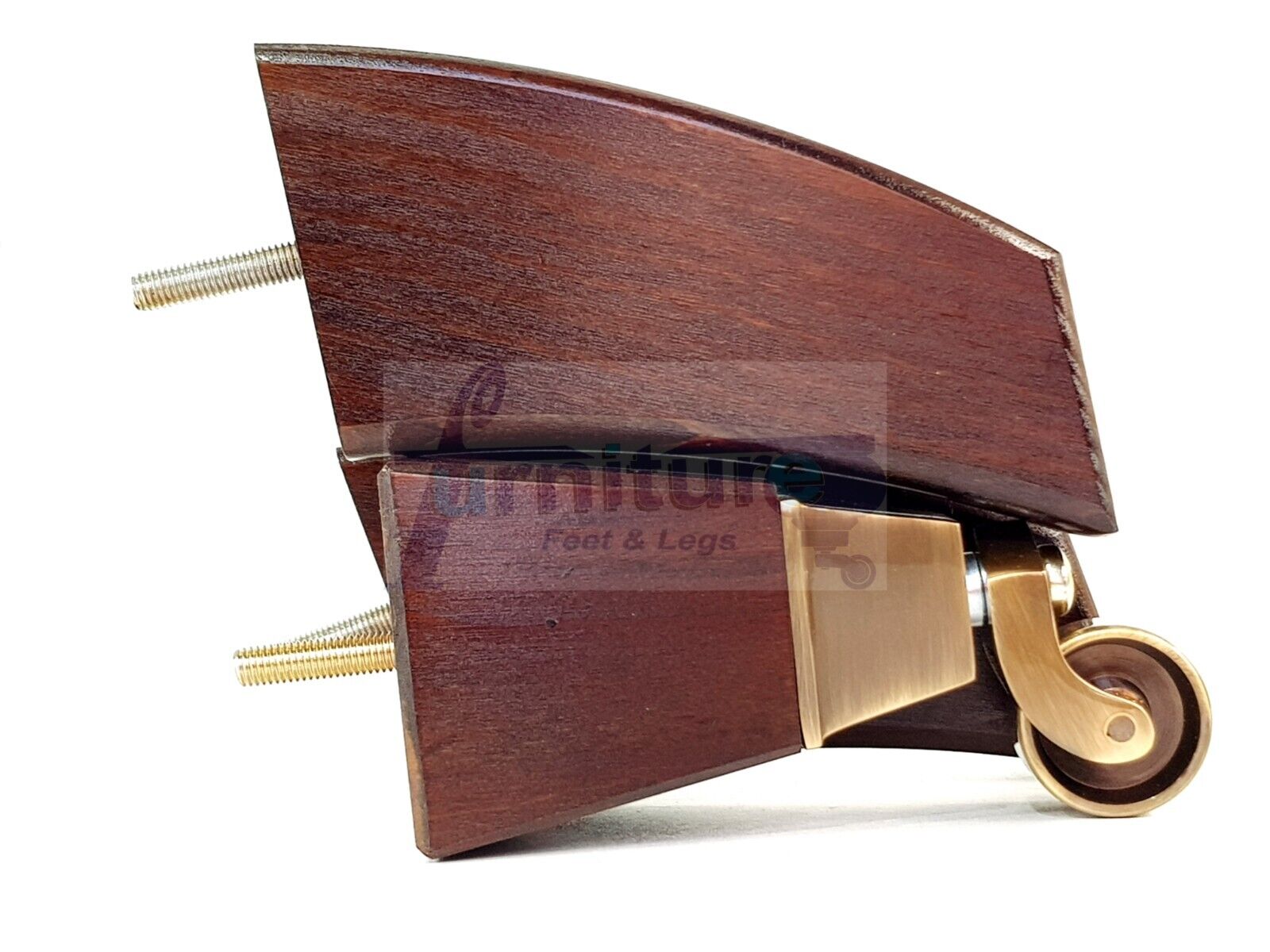 2x Cuved Wood Furniture Legs & 2x Antique Castor Feet 150mm High For Chairs Sofas Settees 8mm Thread