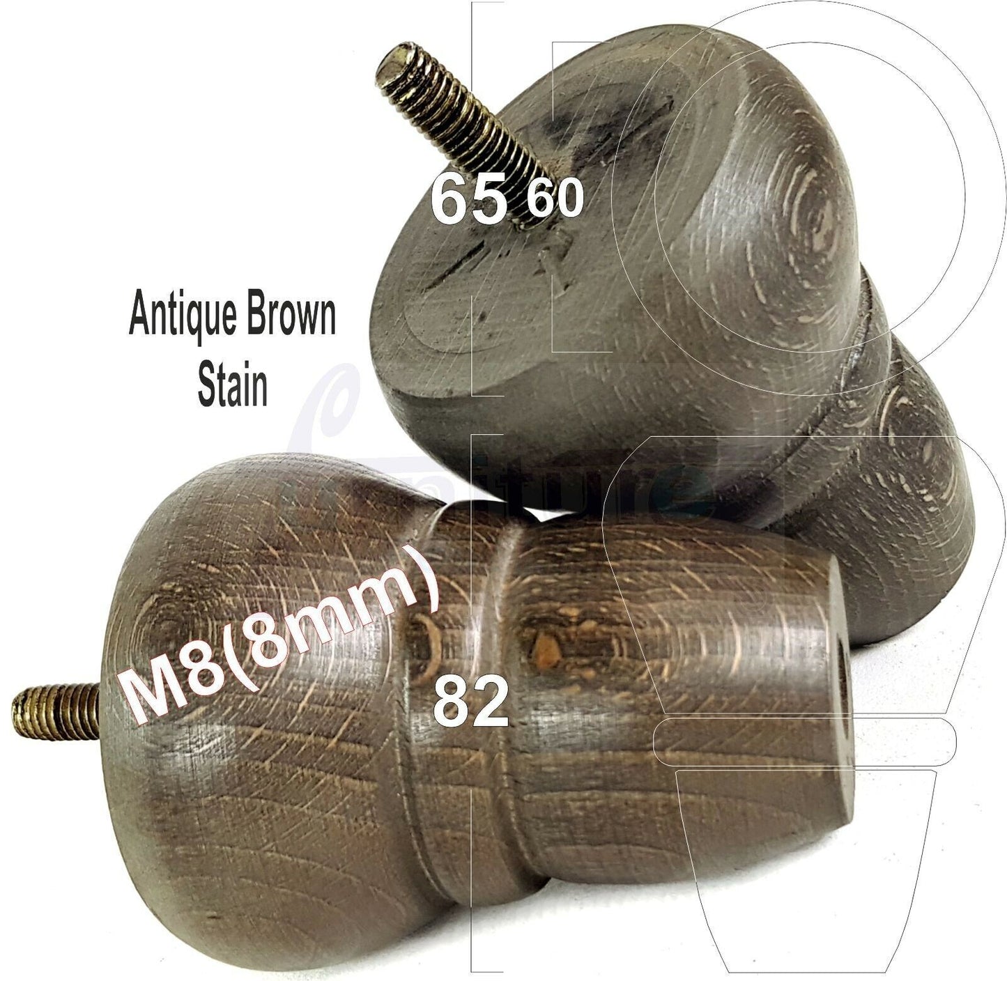 4x Turned Wood Repacement Furniture Legs M8 Sofa Chair Settee Feet 82mm