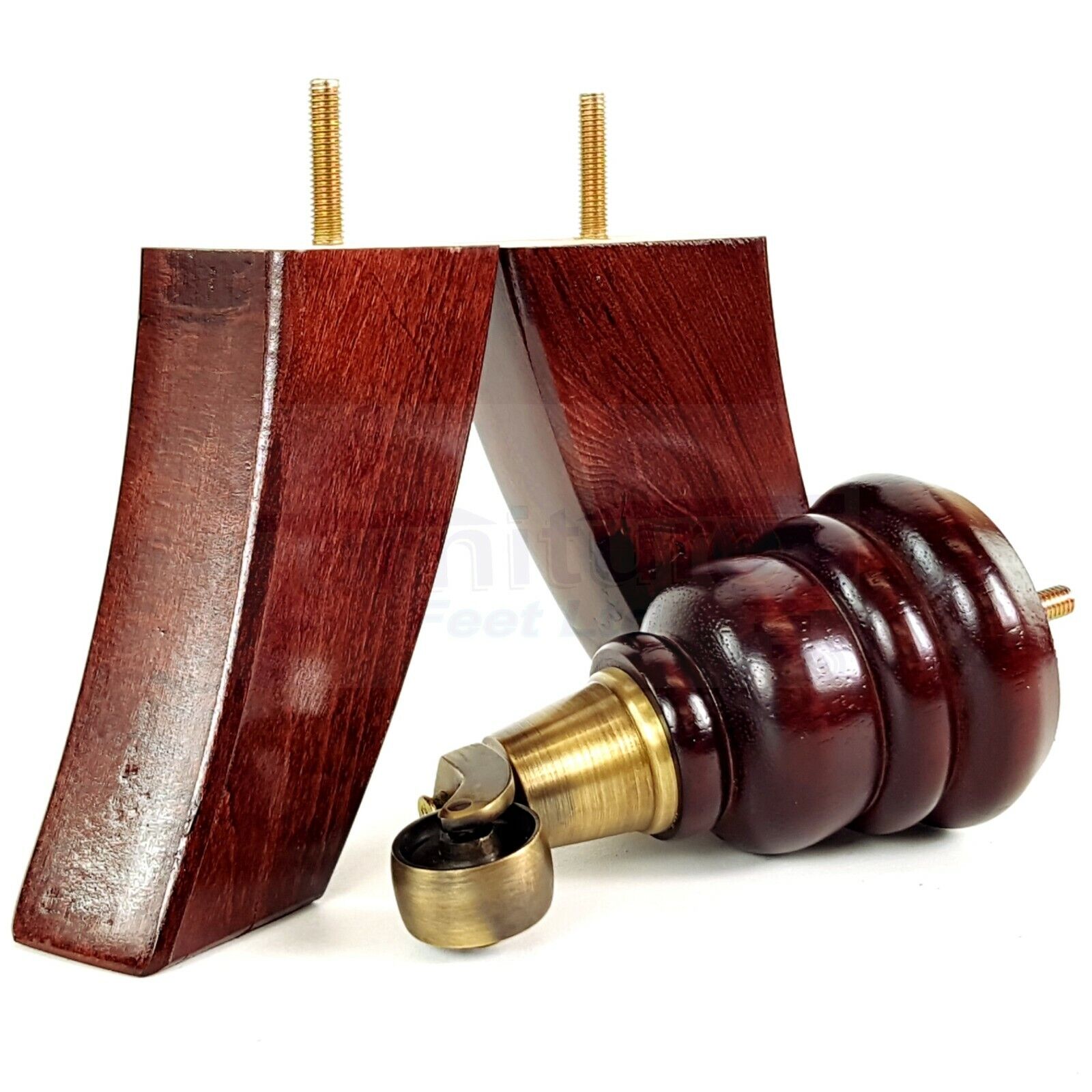 2 Replacement Wood Furniture Legs With Castors & 2 Curved Feet Mahogany 155mm Chair Sofa Stool M10