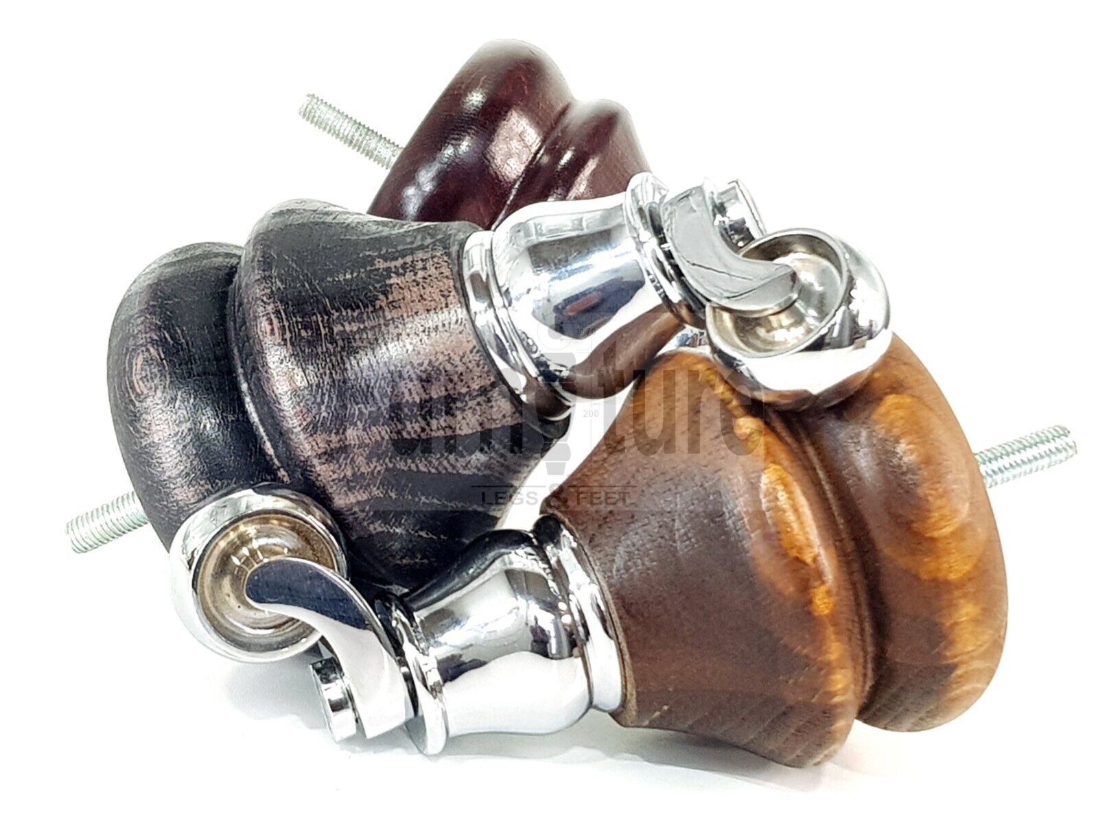 Set Of 4 Turned Furniture Wood Feet Chrome Castors 140mm Sofas Chairs Settee Cabinets Beds M8(8mm)