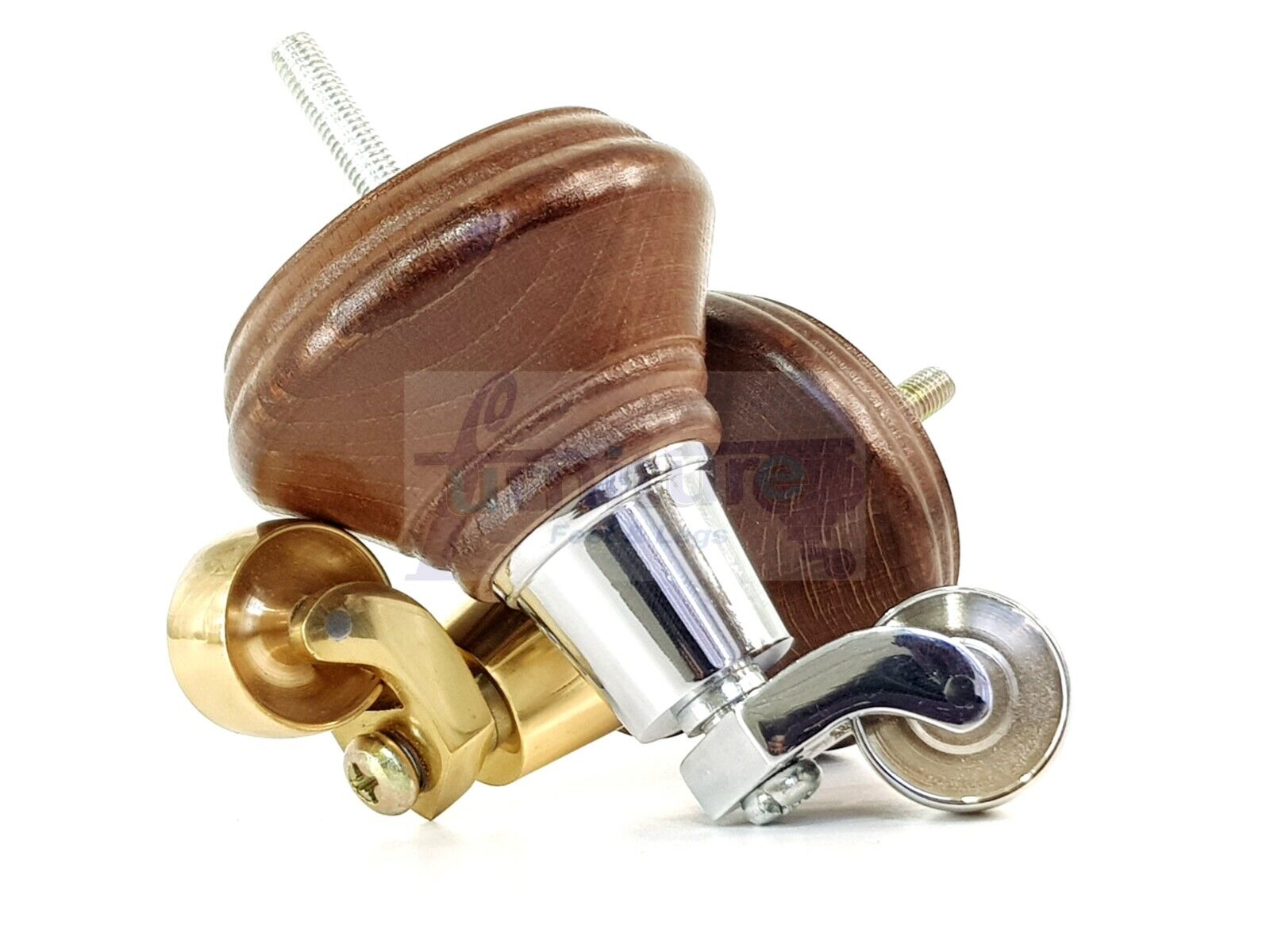 4x Antique Mahogany Stain Wooden Furniture Sofa Legs M8 With Castors Replacment Chair Settee Feet 115mm - 125mm High