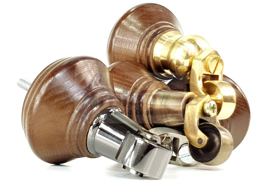 4x Antique Brown Wooden Furniture Sofa Legs M8 With Castors Replacment Chair Settee Feet 115mm - 125mm High