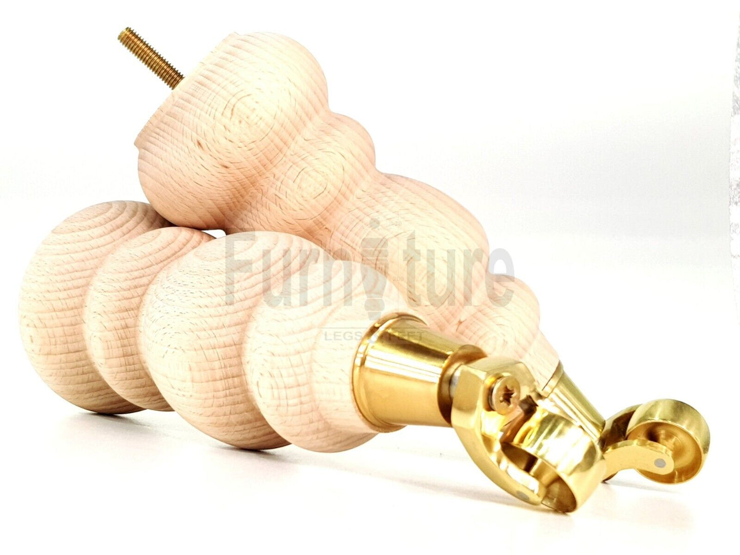 4x Turned Wood Furniture Brass Castor Leg M8 Replacement Feet Chairs Stools Sofa 250mm