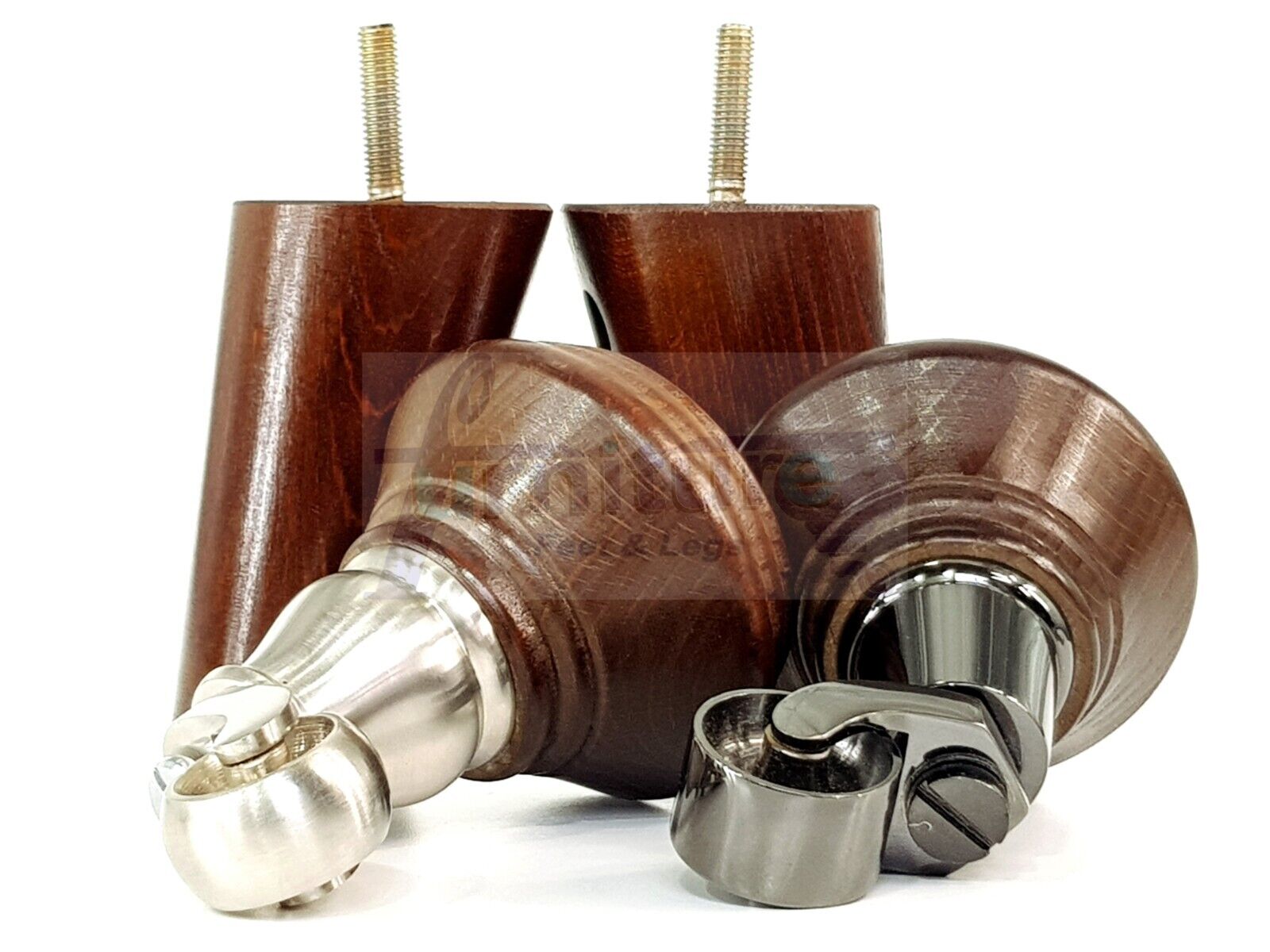 2 Antique Brown Wood Furniture Sofa Legs With Castor 125mm & 2 Angled Back Feet Chair Settee 100mm High M8